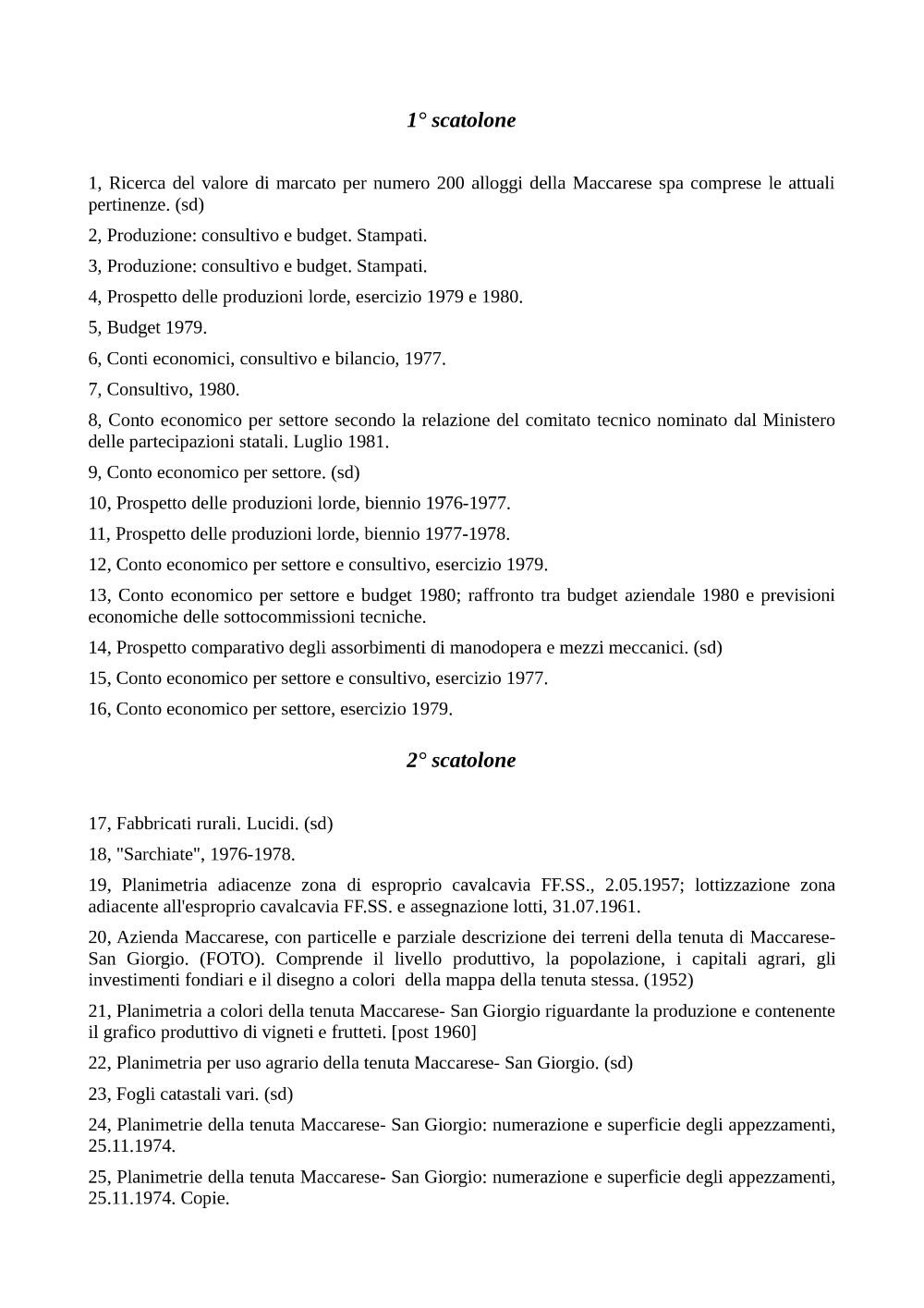 elenco planimetrie e disegni arrotolati