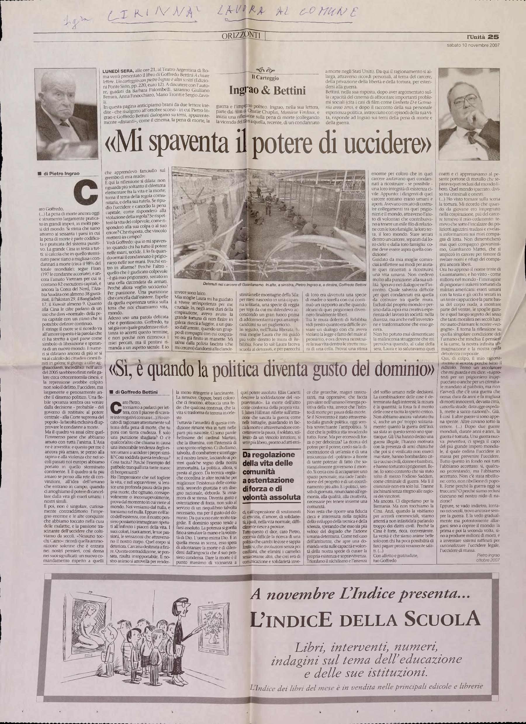 Ingrao per «L'Unità»