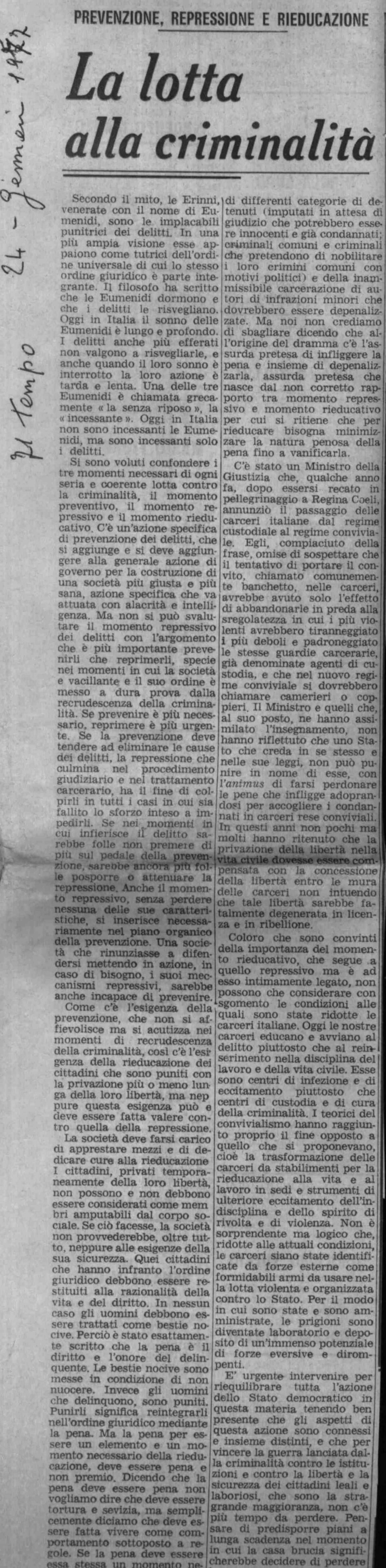 La lotta alla criminalità, 1977 gen. 24