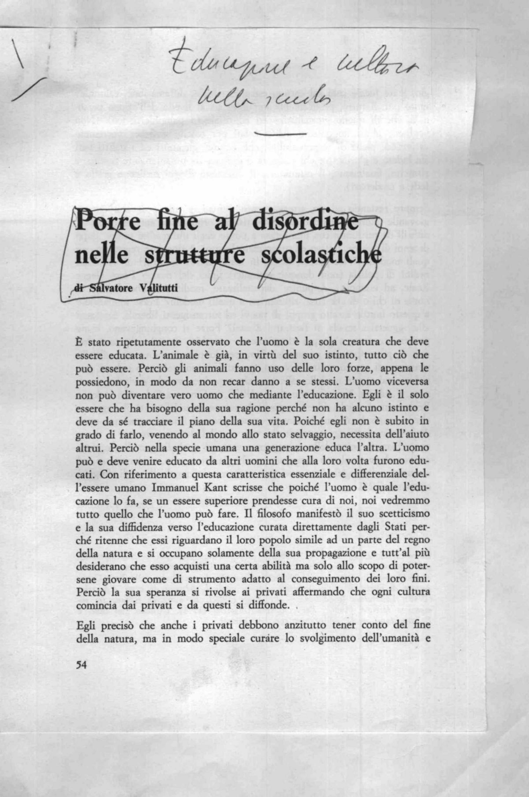 Educazione e cultura nella scuola, s.d.