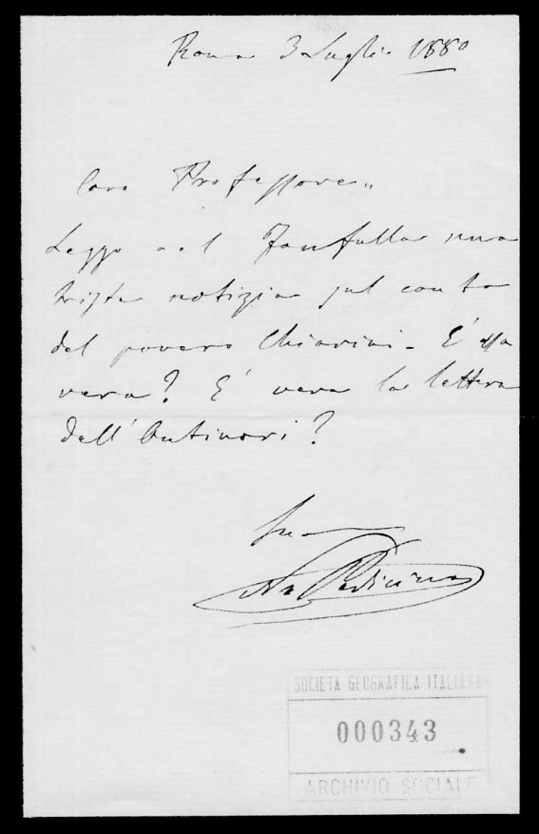 Lettera di Nicola Pedicino 3.7.1880