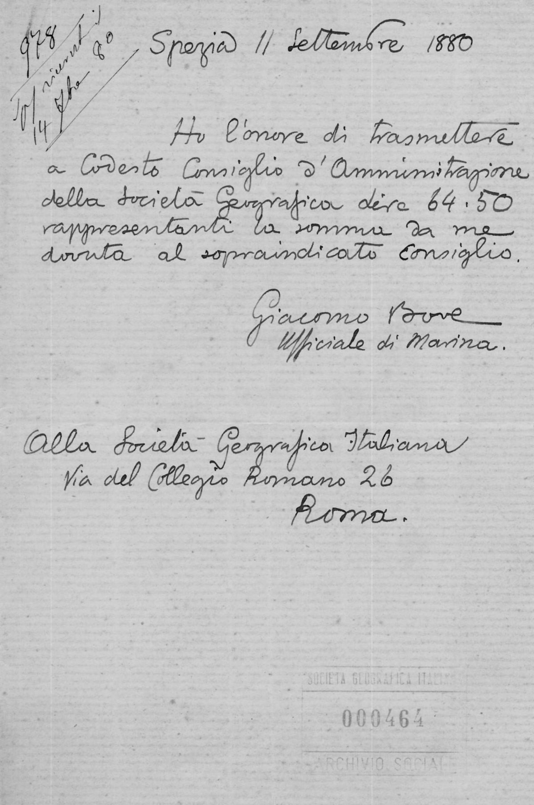 Corrispondenza di Giacomo Bove 11.9.1880-8.12.1880