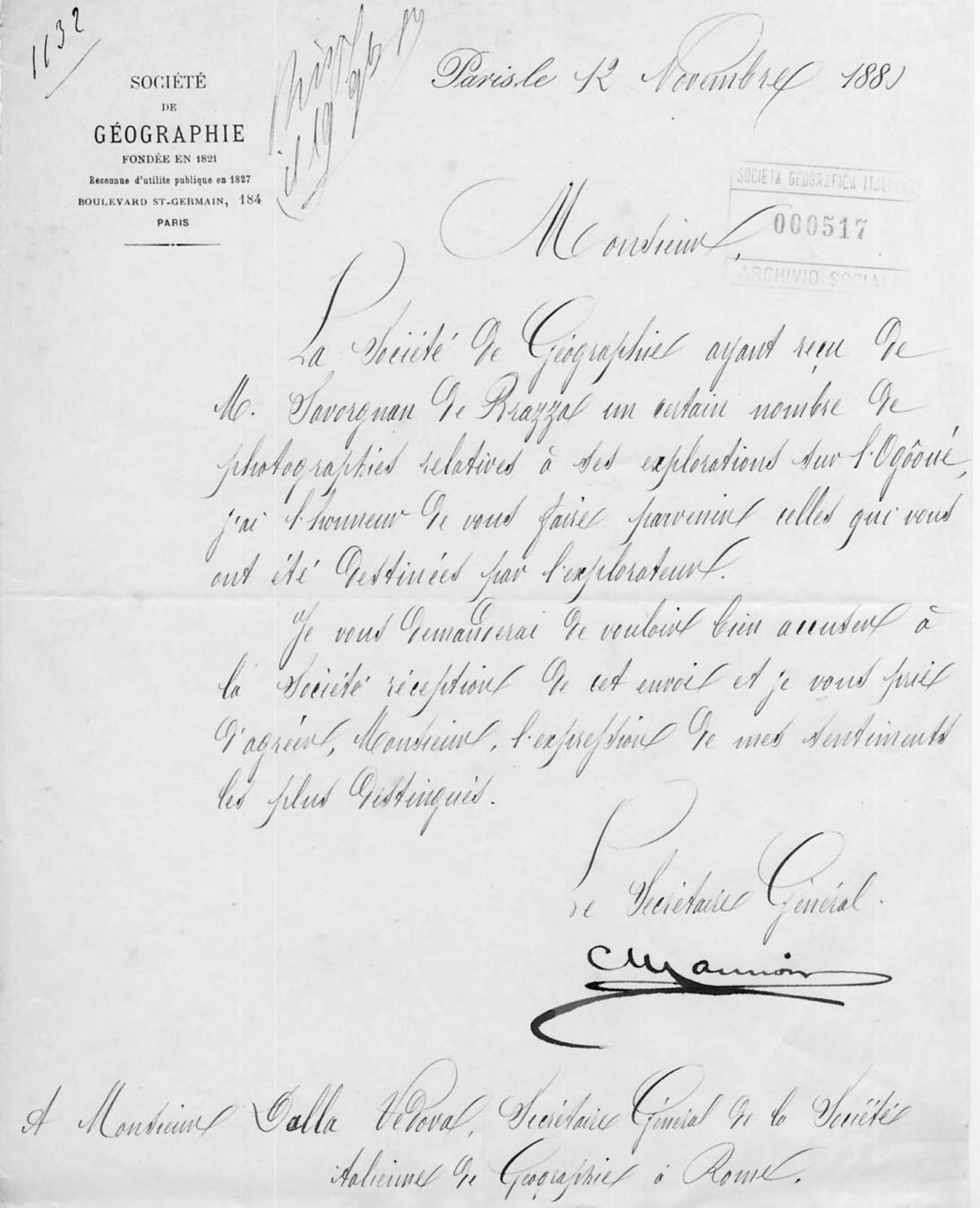 Corrispondenza di Charles Maunoir 12.11.1880-12.11.1880