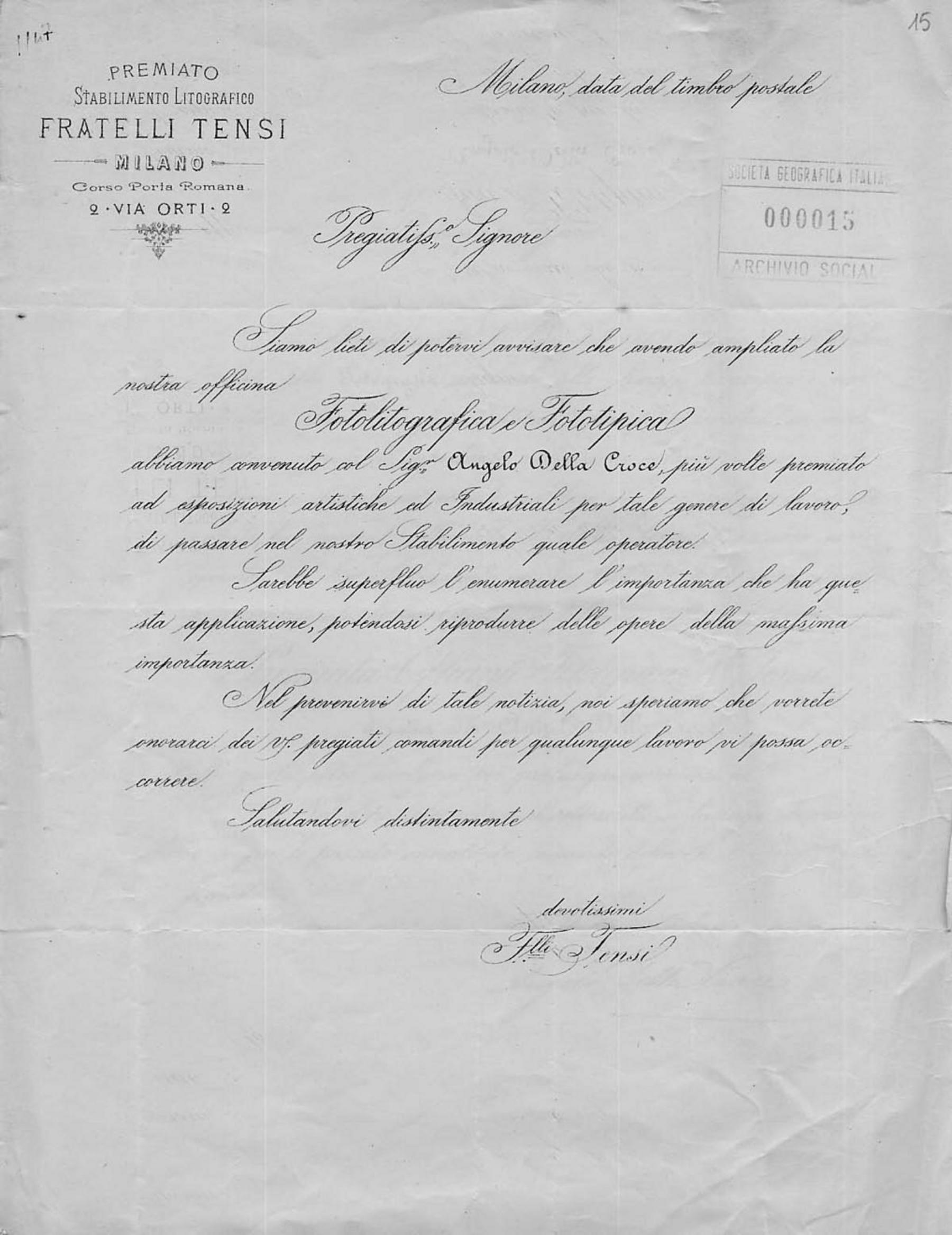 Lettera di Angelo Della Croce 19.12.1879