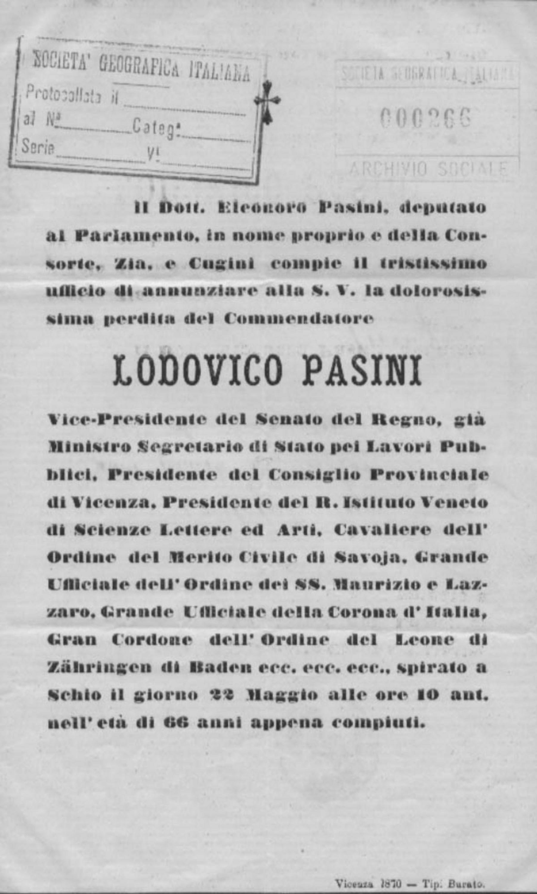 Famiglia Pasini a Cristoforo Negri 25.5.1870