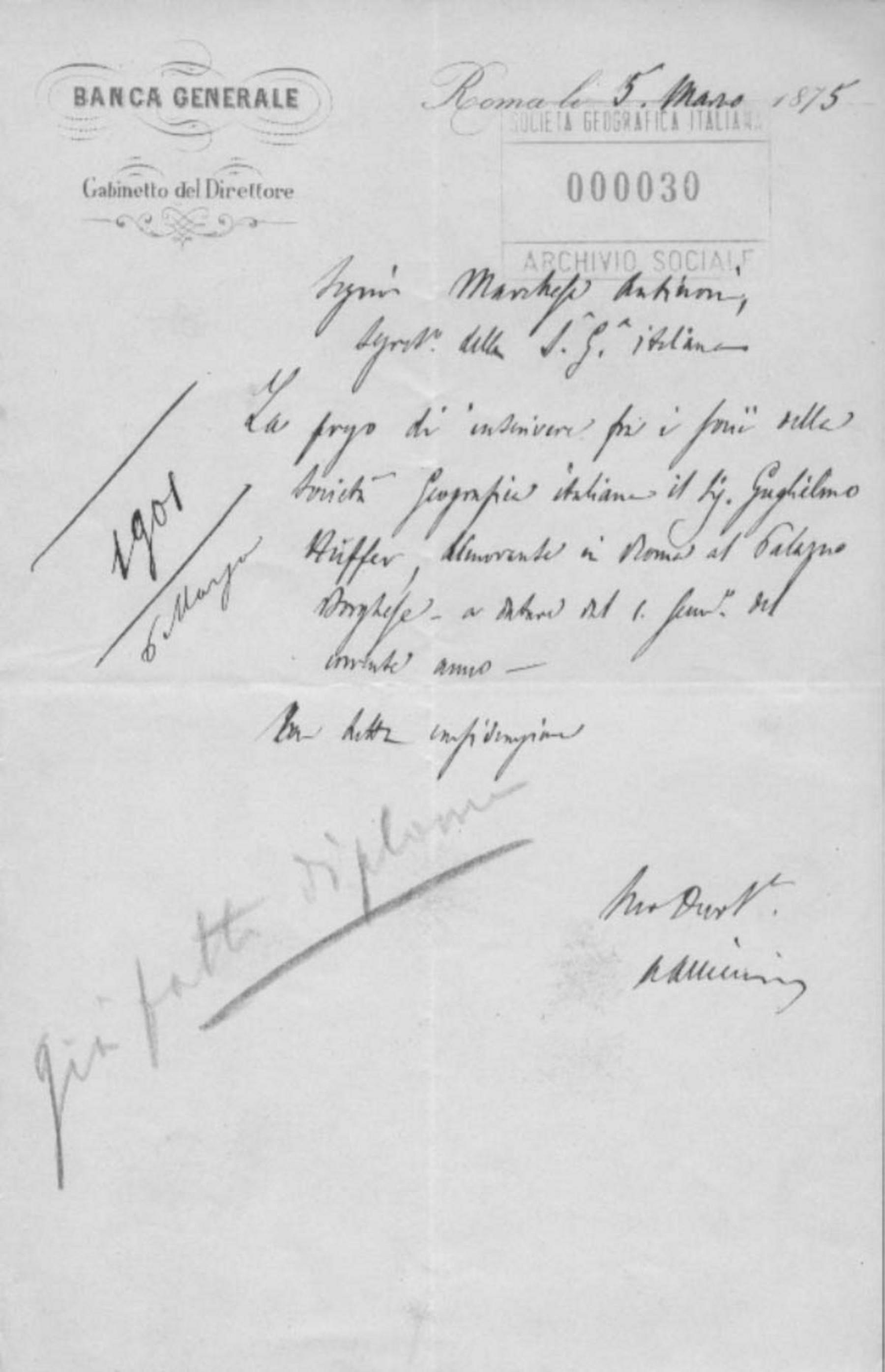 Antonio Allievi a Orazio Antinori 5.3.1875