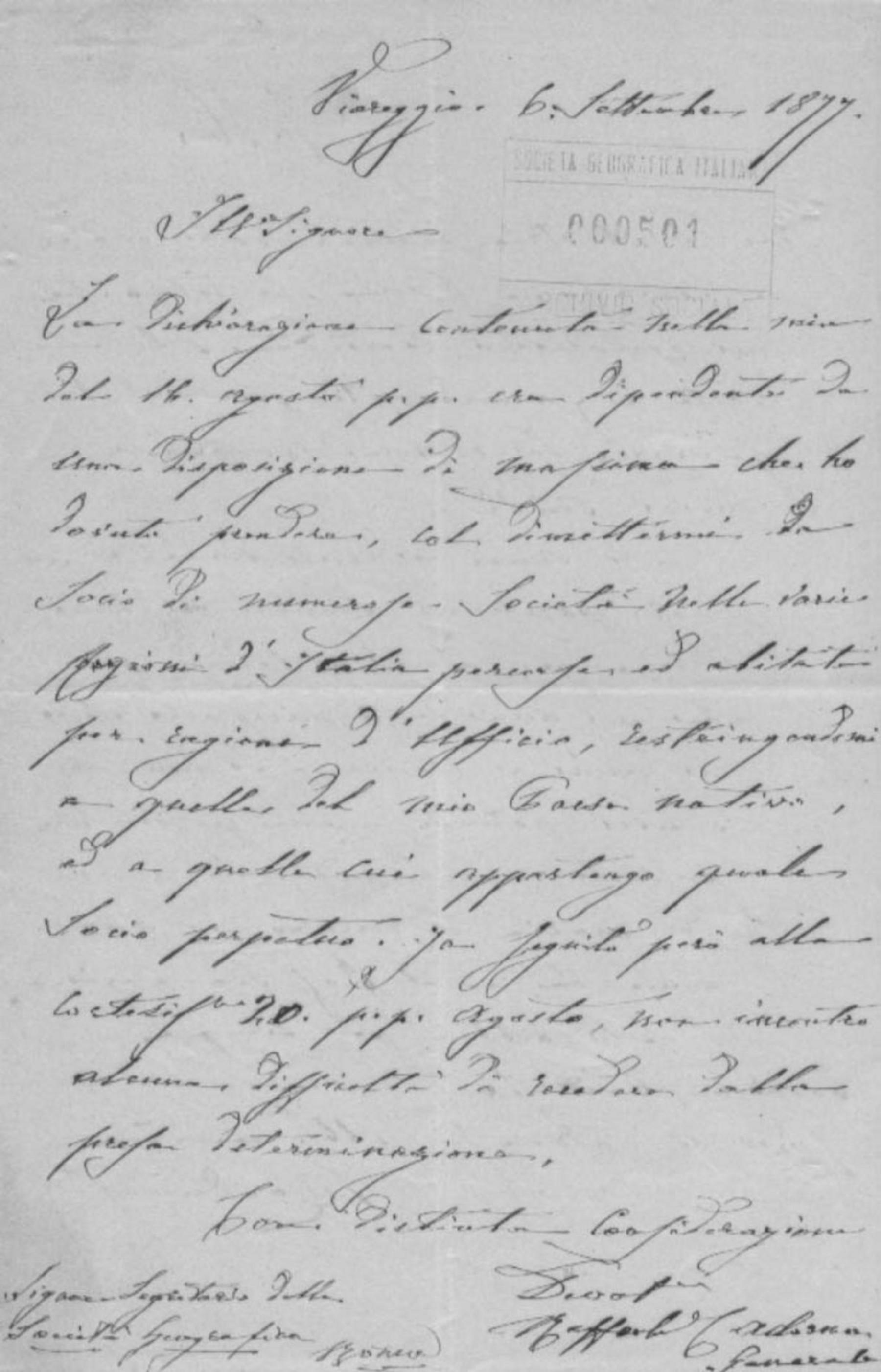 Raffaele Cadorna a Giuseppe Dalla Vedova 6.11.1877