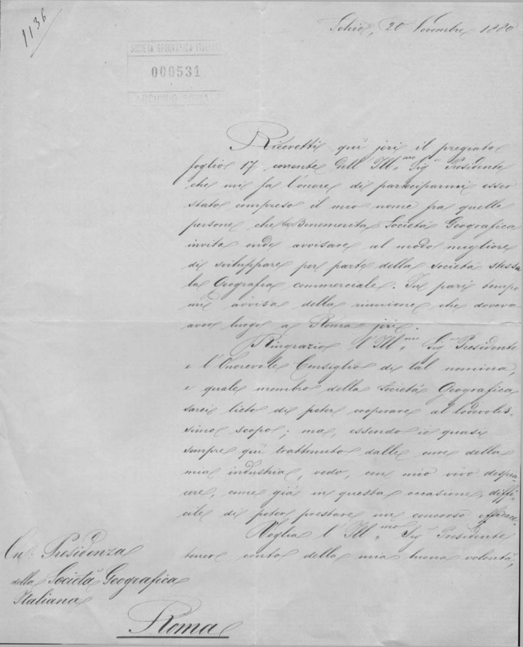 Alessandro Rossi a Onorato Caetani 20.11.1880