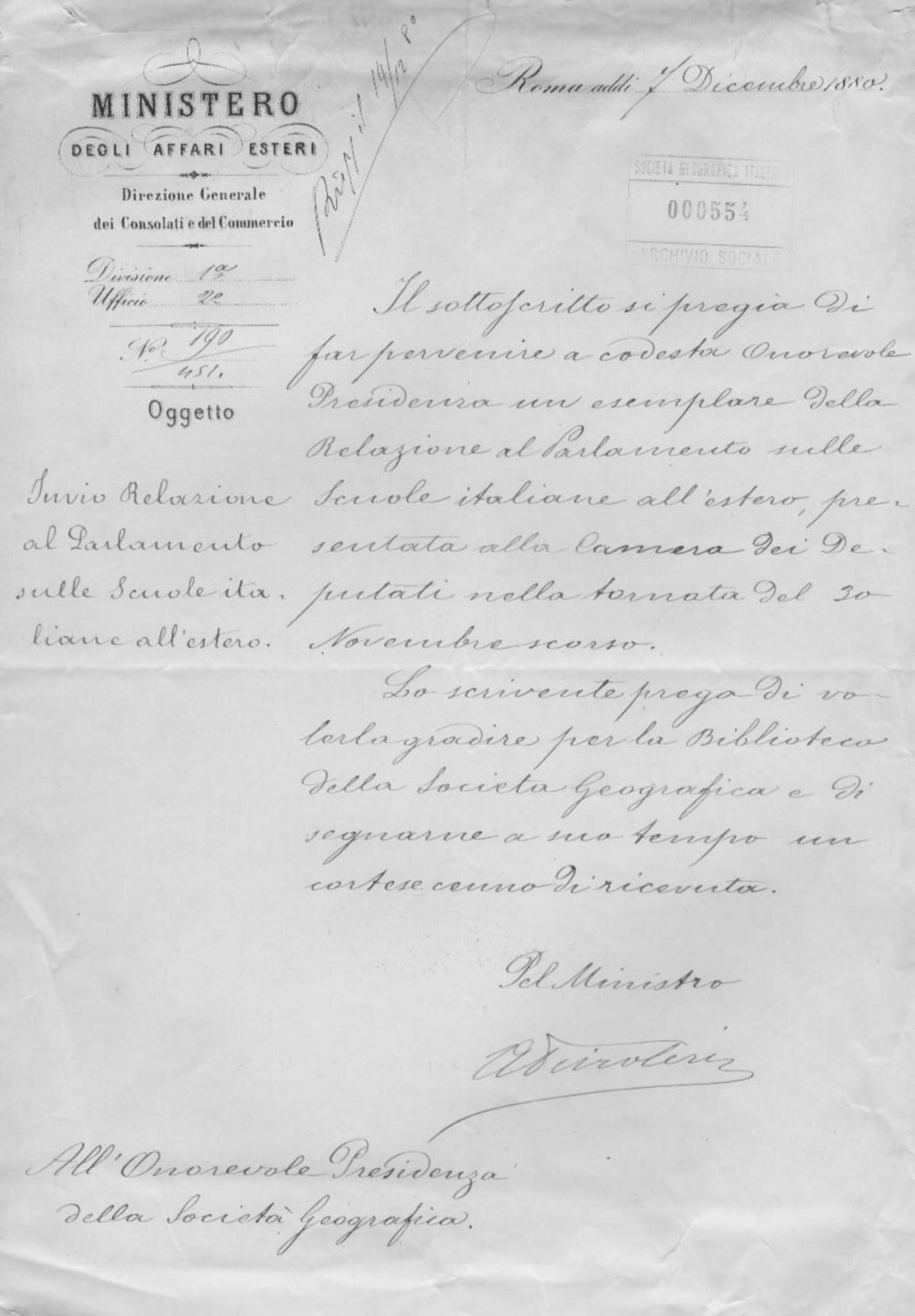 Augusto Peiroleri a Onorato Caetani 7.12.1880