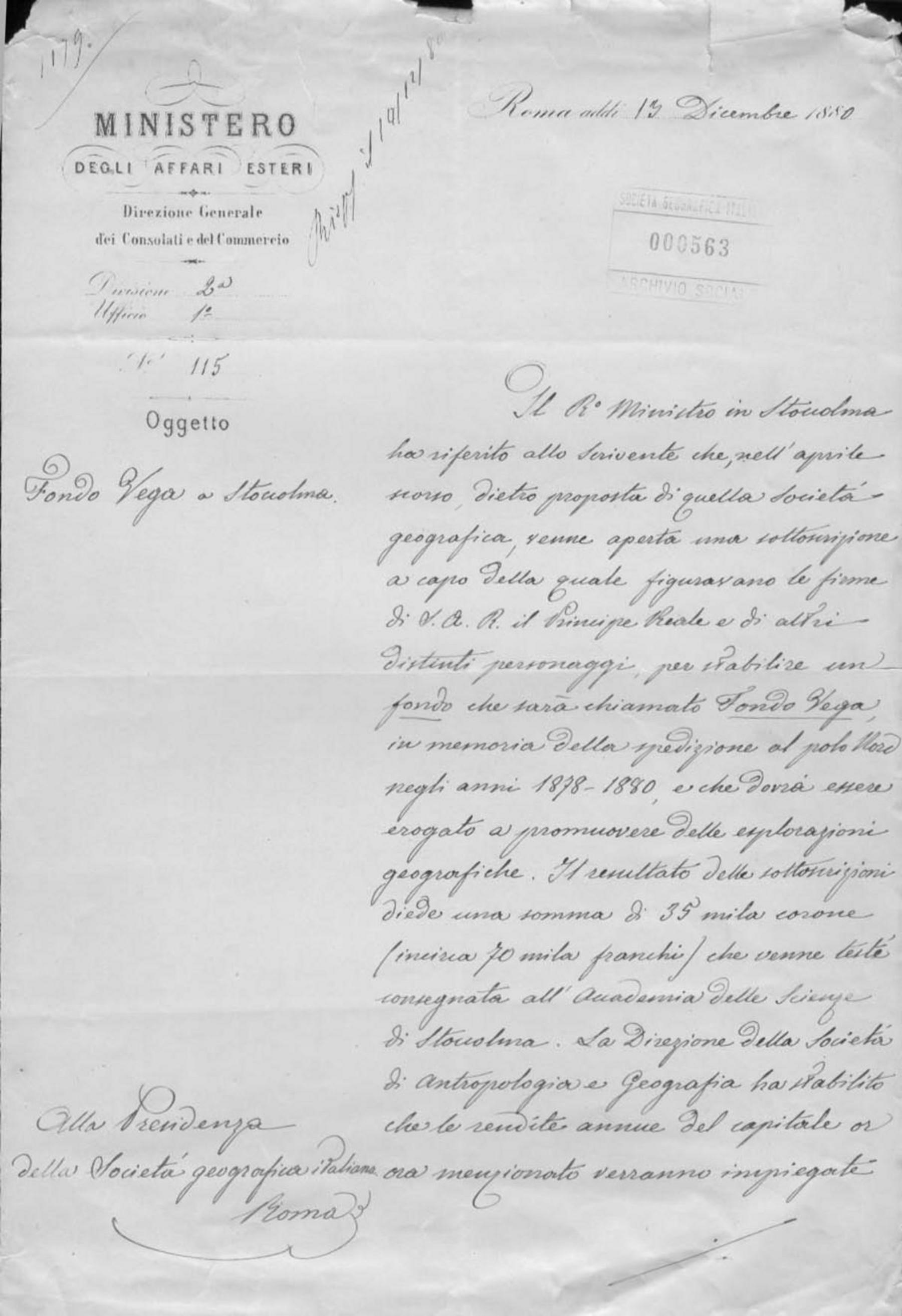 Augusto Peiroleri a Onorato Caetani 13.12.1880