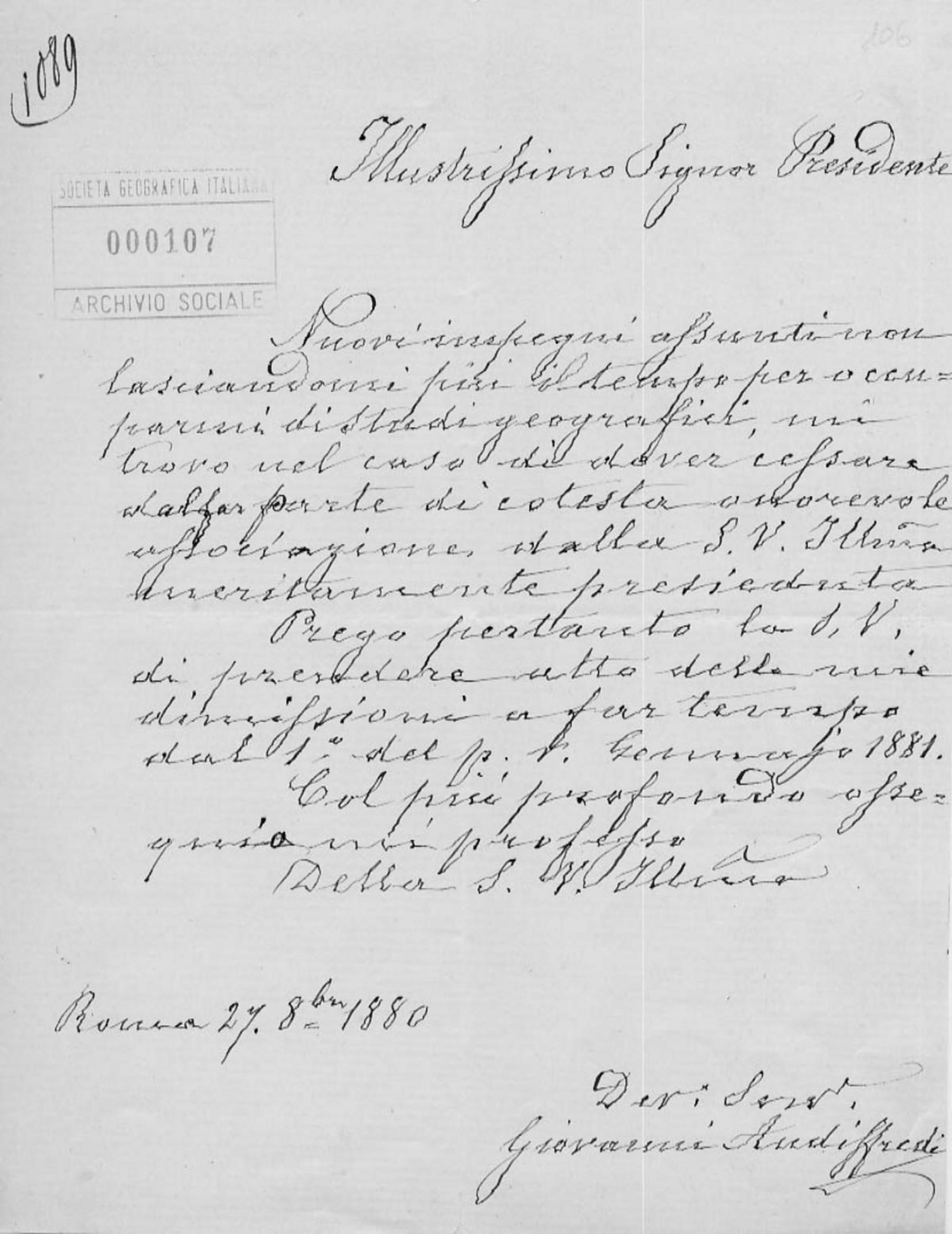 Giovanni Audiffredi a Onorato Caetani 27.10.1880