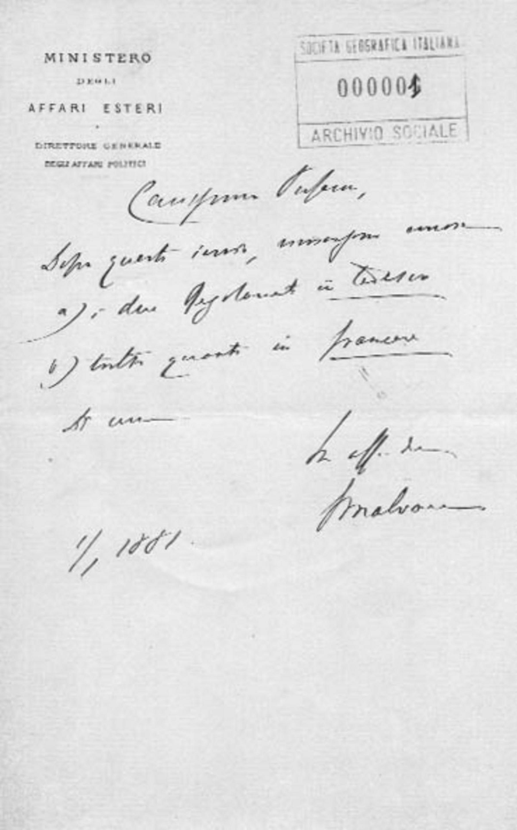 Giacomo Malvano a Giuseppe Dalla Vedova 1.1.1881