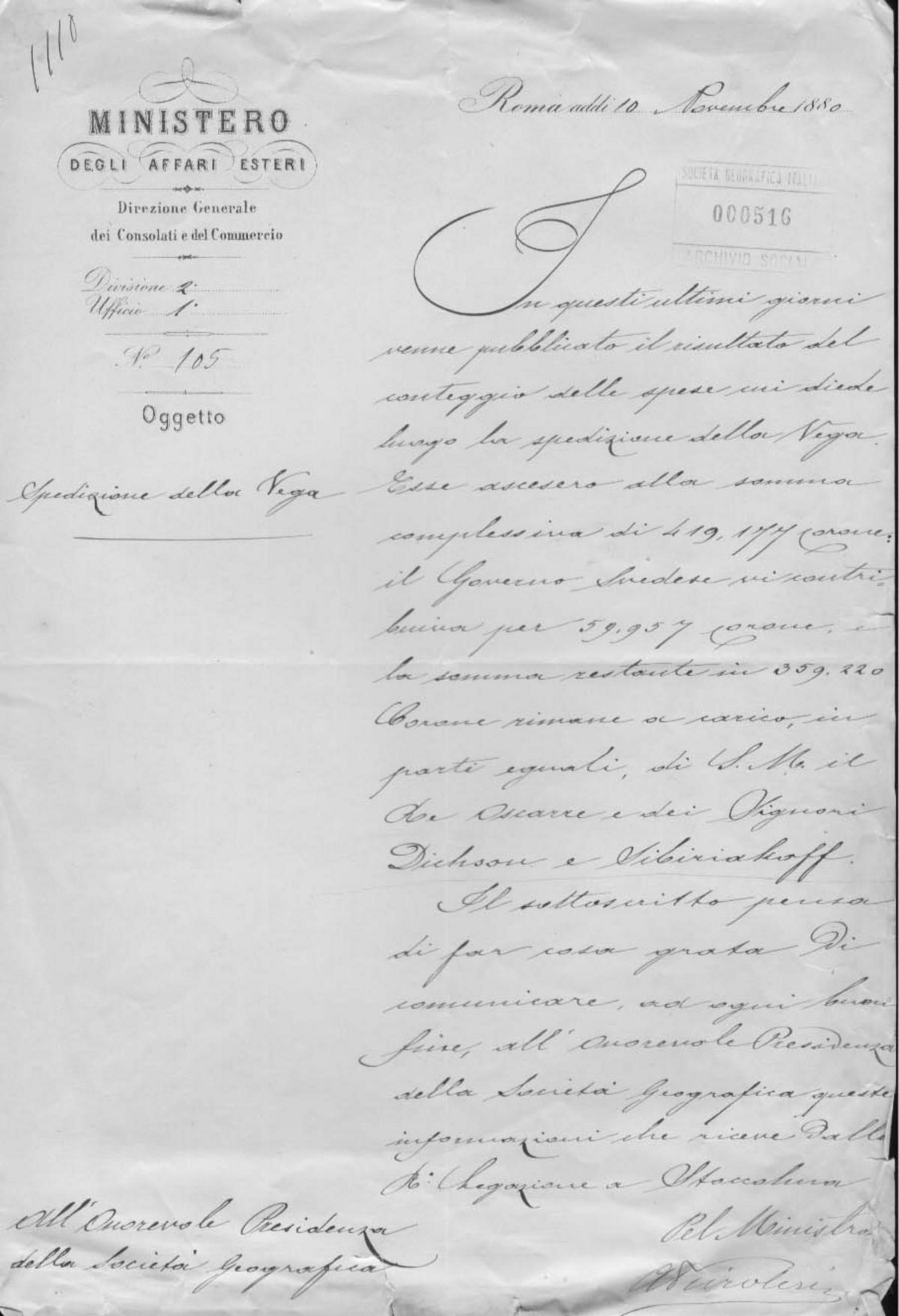 Augusto Peiroleri a Onorato Caetani 10.11.1880