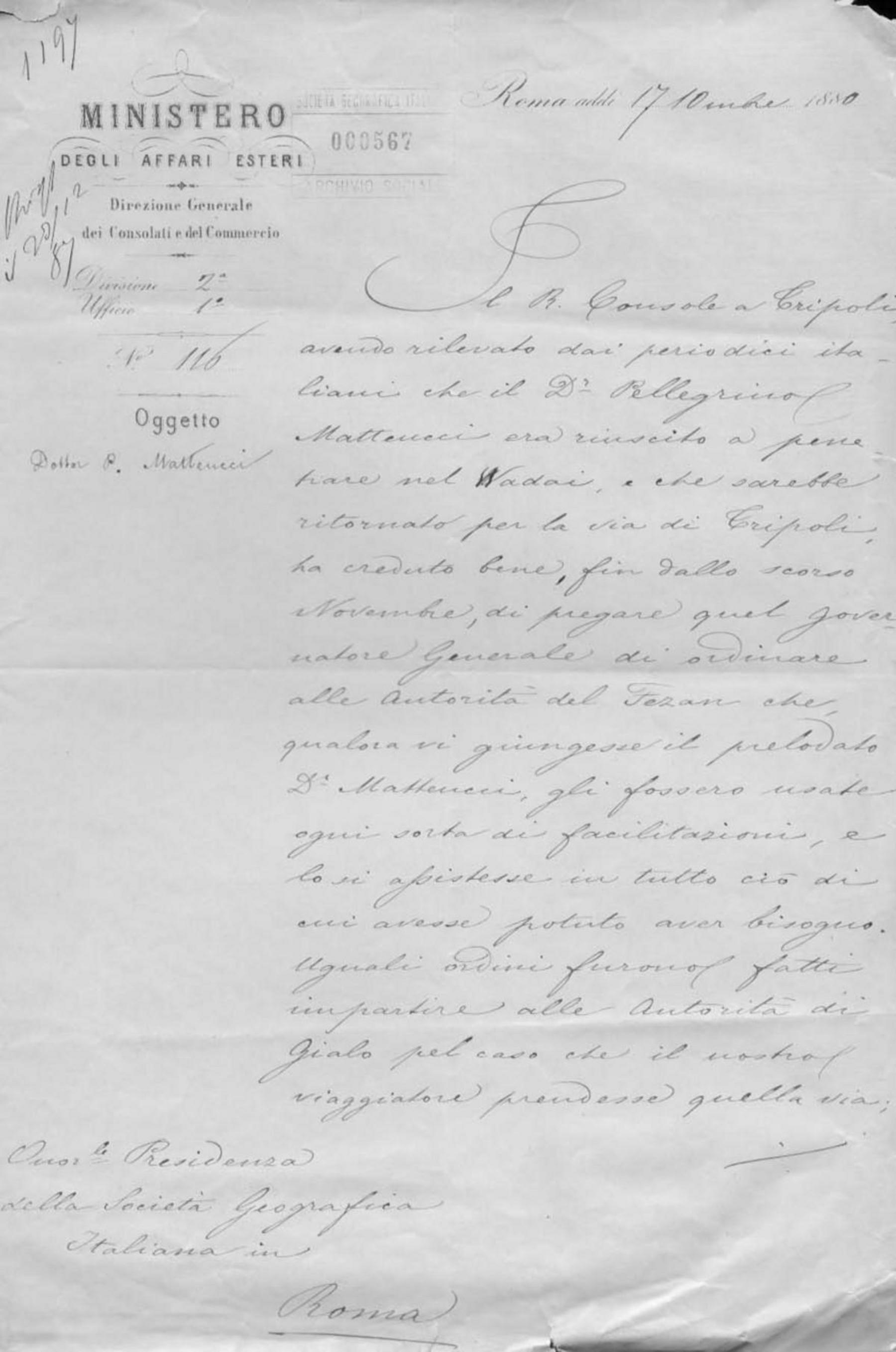 Augusto Peiroleri a Onorato Caetani 17.12.1880