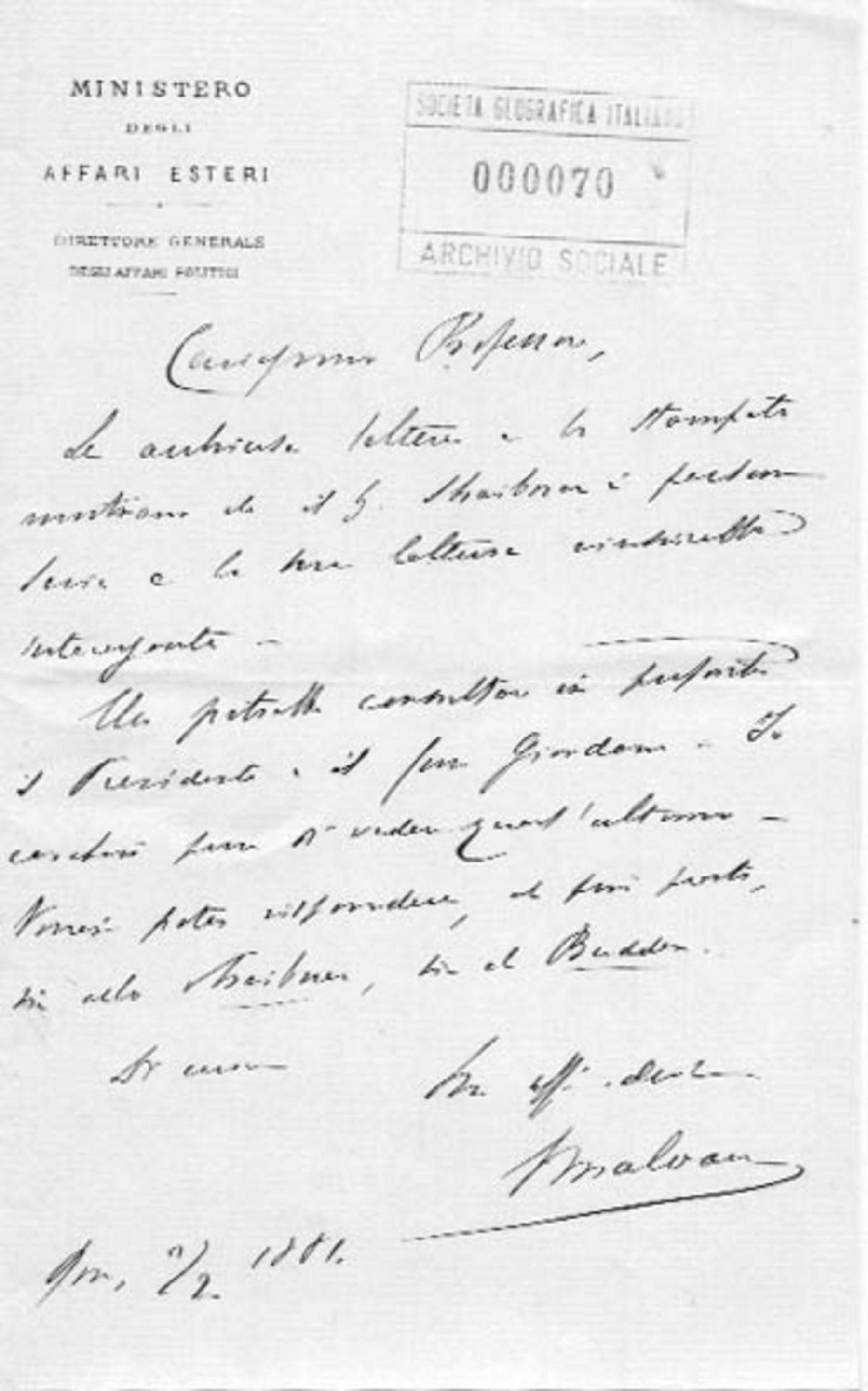 Giacomo Malvano a Giuseppe Dalla Vedova 2.2.1881