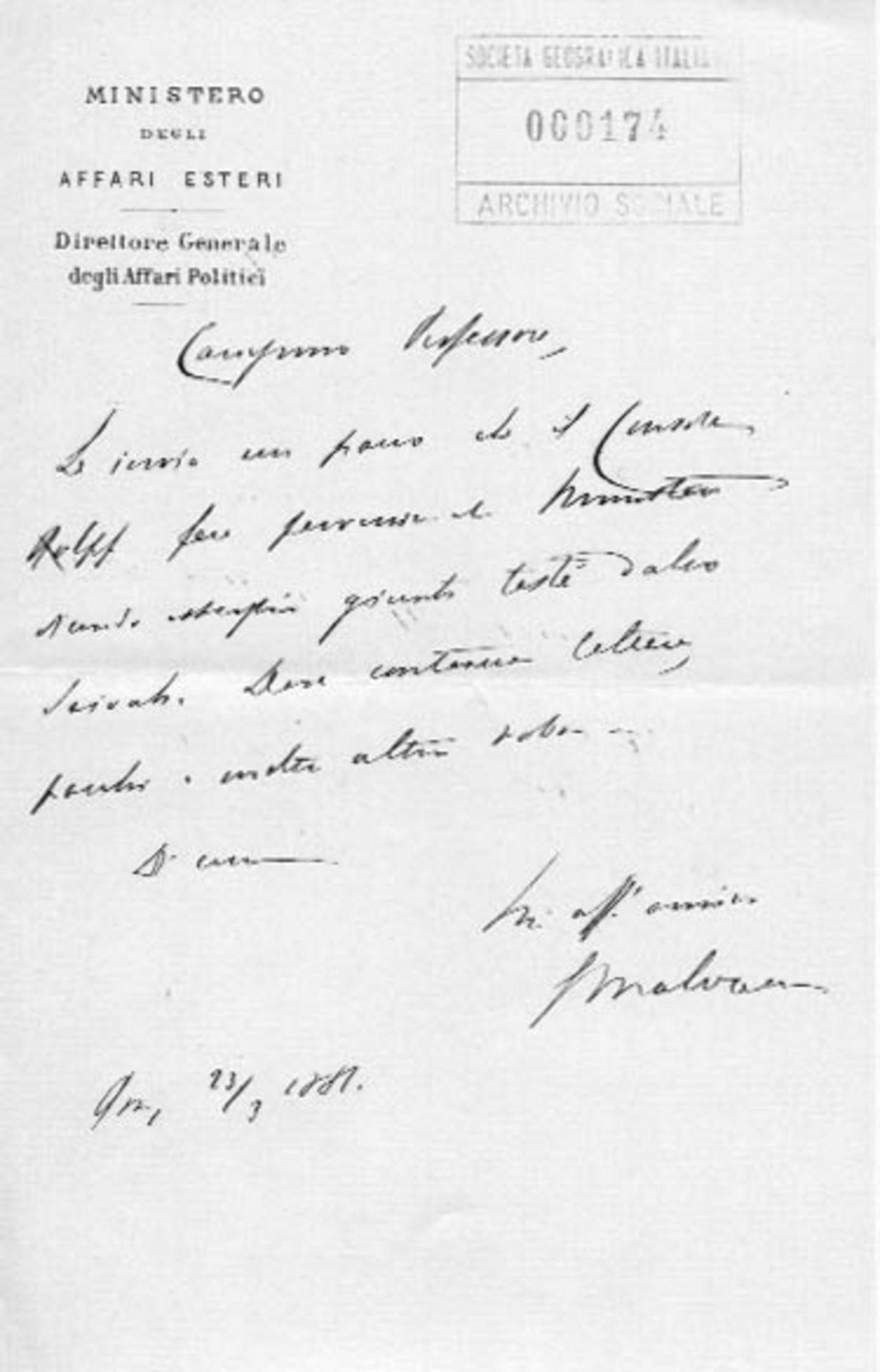 Giacomo Malvano a Giuseppe Dalla Vedova 23.3.1881