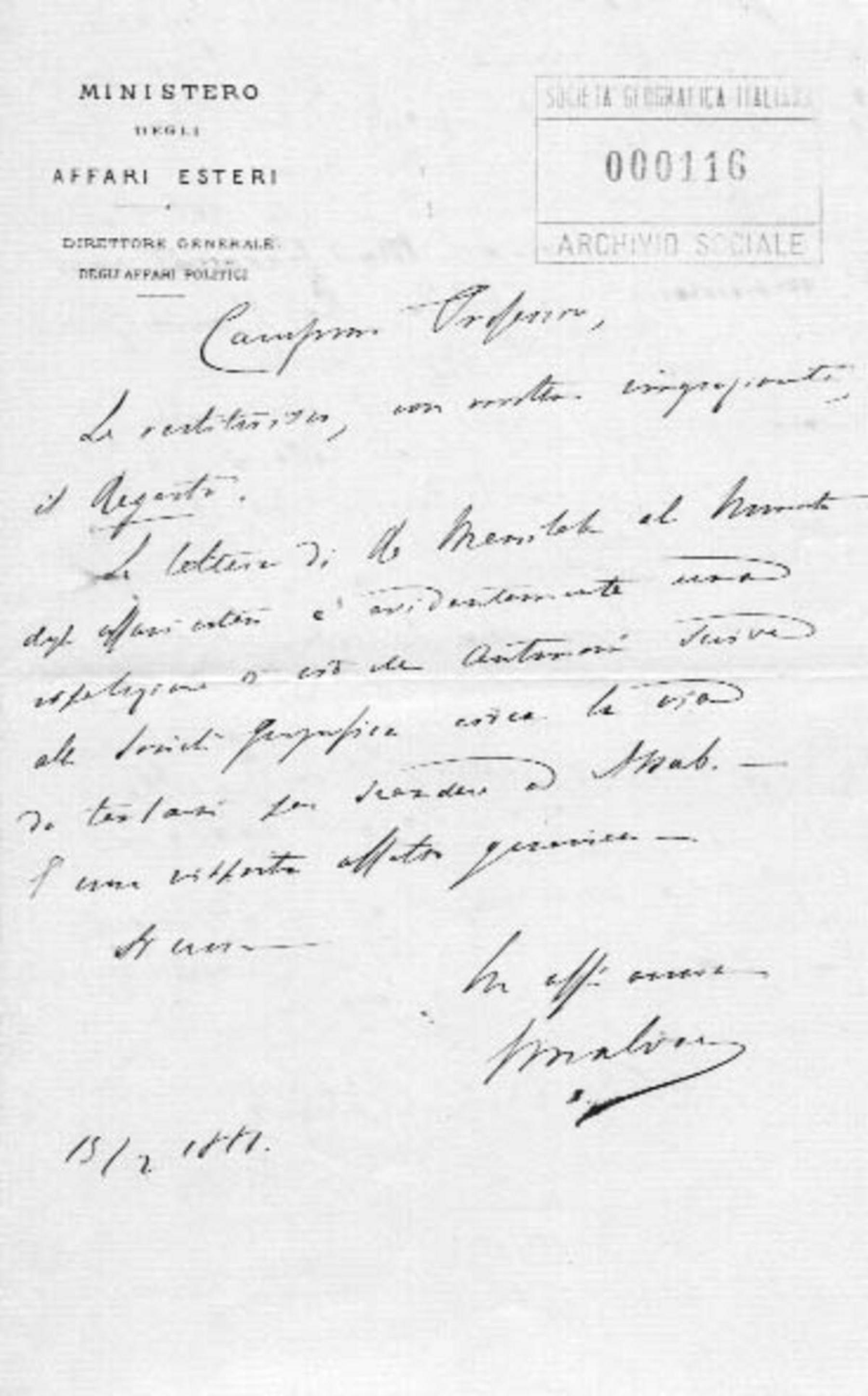 Giacomo Malvano a Giuseppe Dalla Vedova 19.2.1881