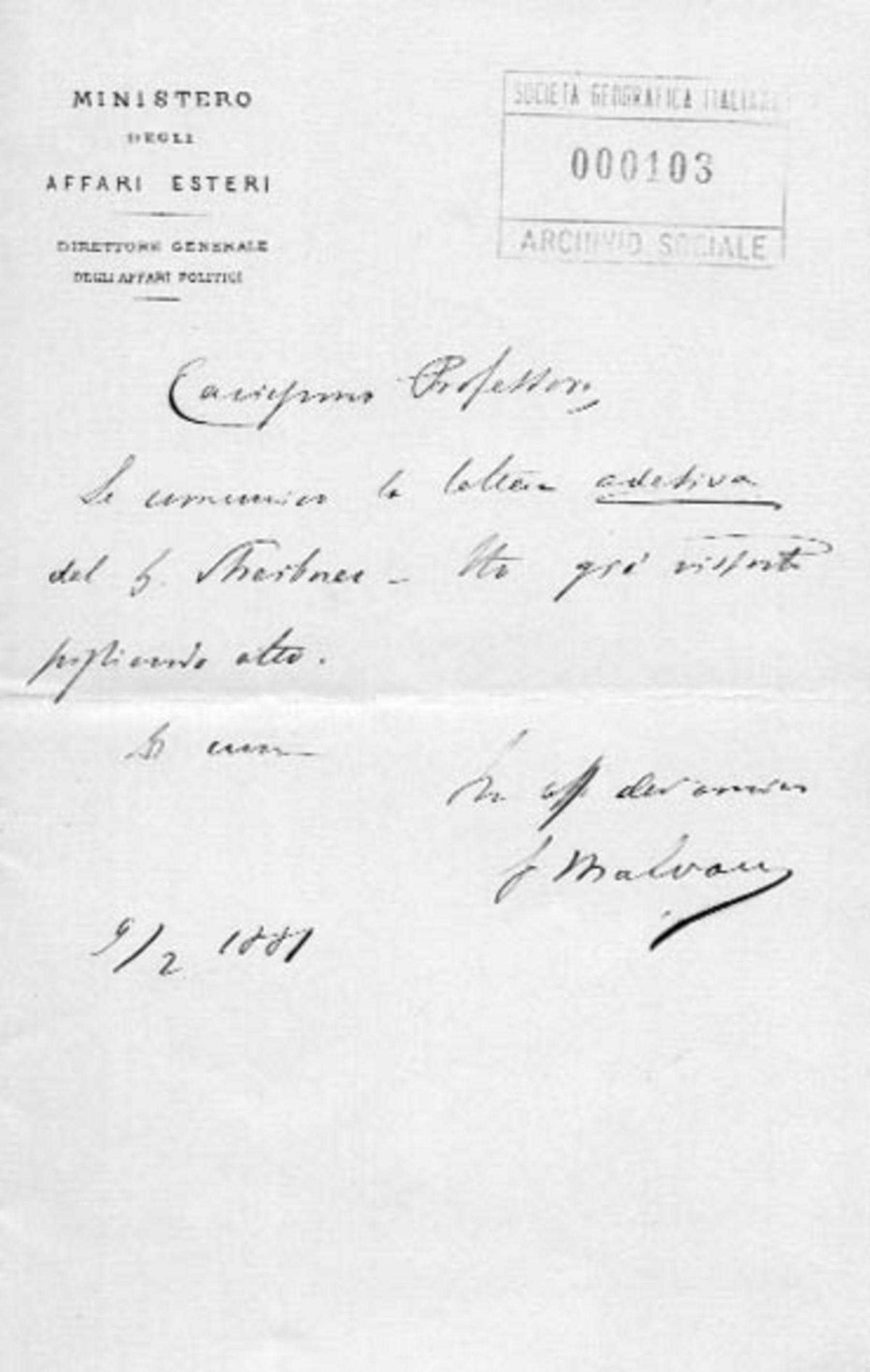 Giacomo Malvano a Giuseppe Dalla Vedova 9.2.1881