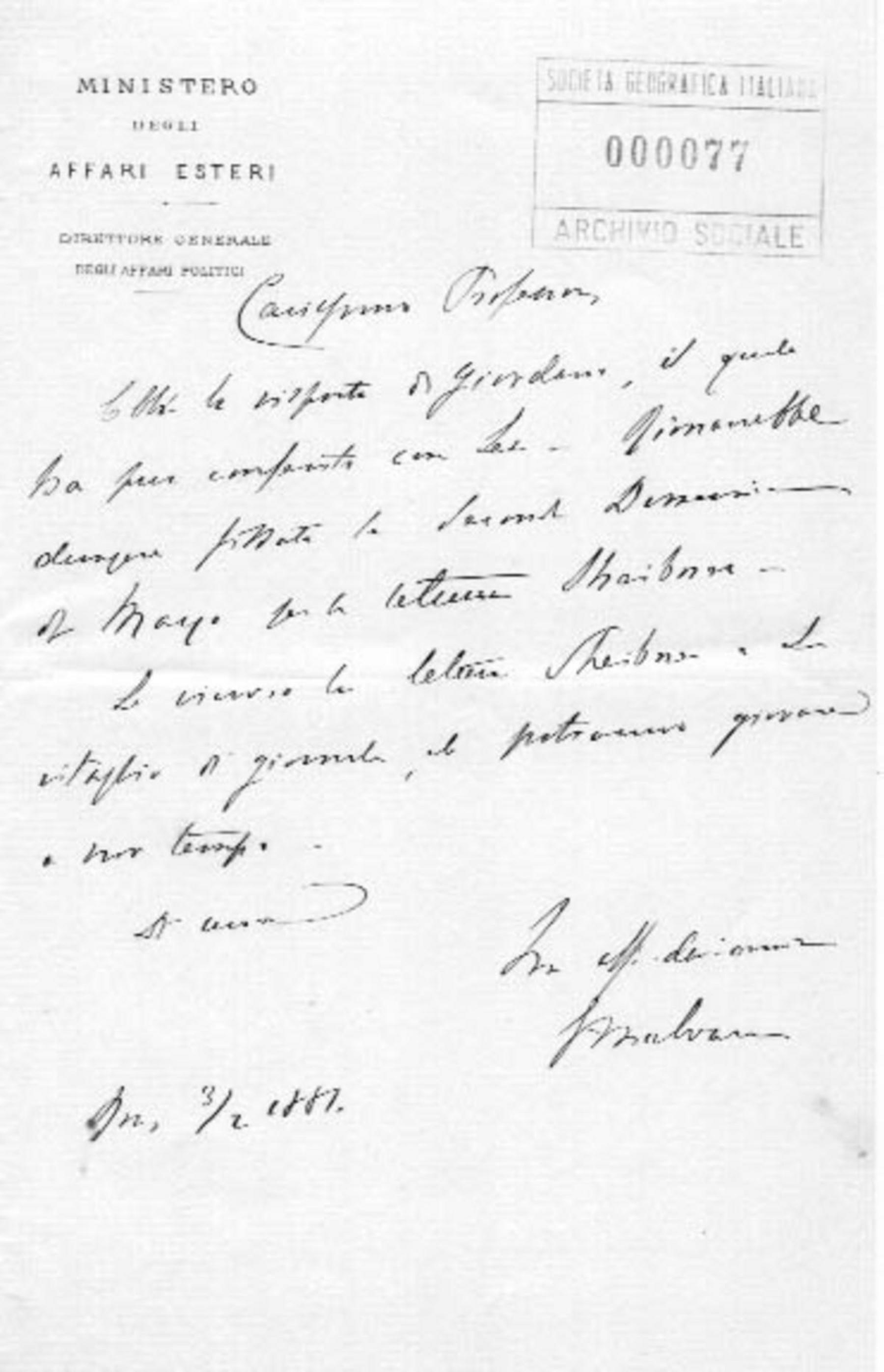 Giacomo Malvano a Giuseppe Dalla Vedova 3.2.1881