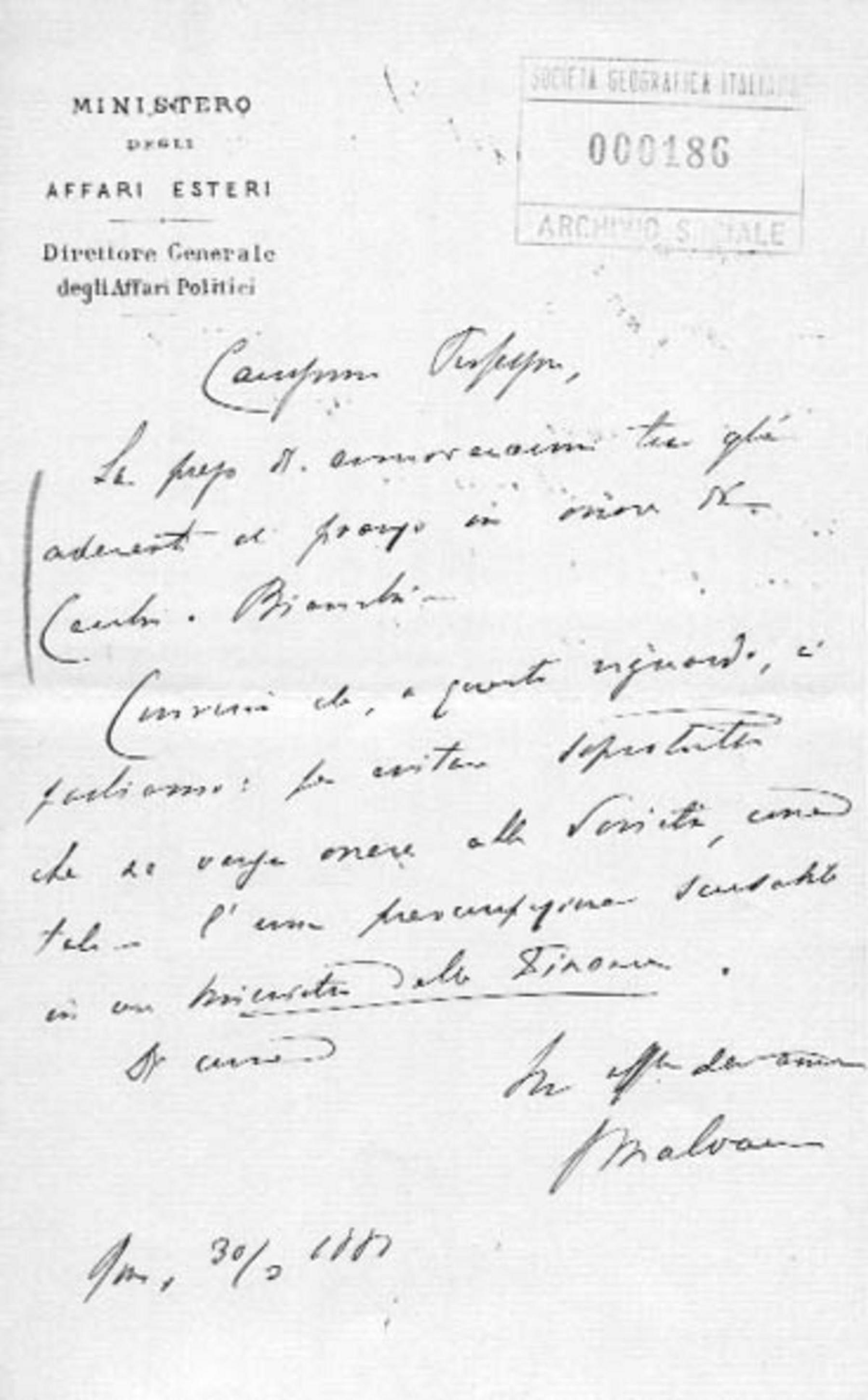 Giacomo Malvano a Giuseppe Dalla Vedova 30.3.1881