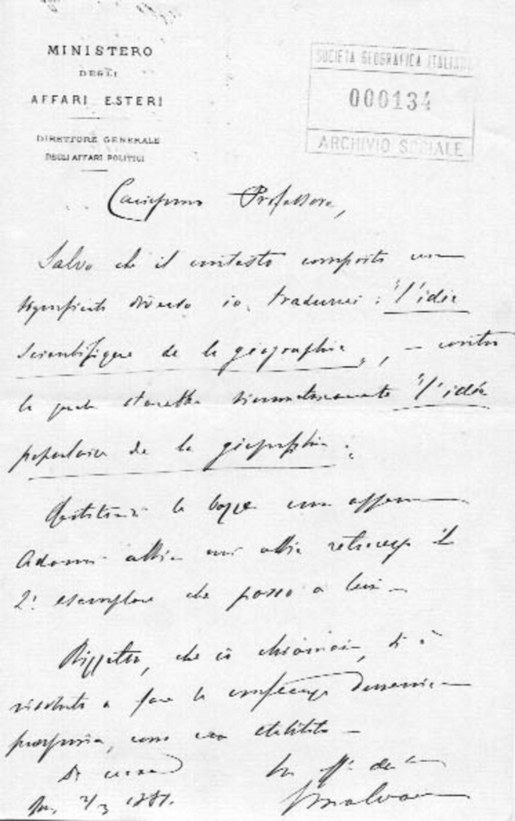 Giacomo Malvano a Giuseppe Dalla Vedova 2.3.1881