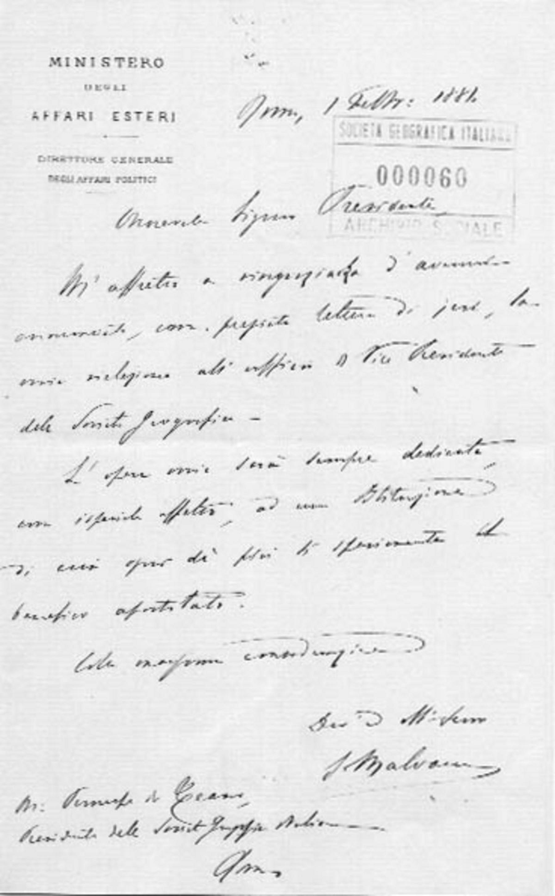 Giacomo Malvano a Onorato Caetani 1.2.1881