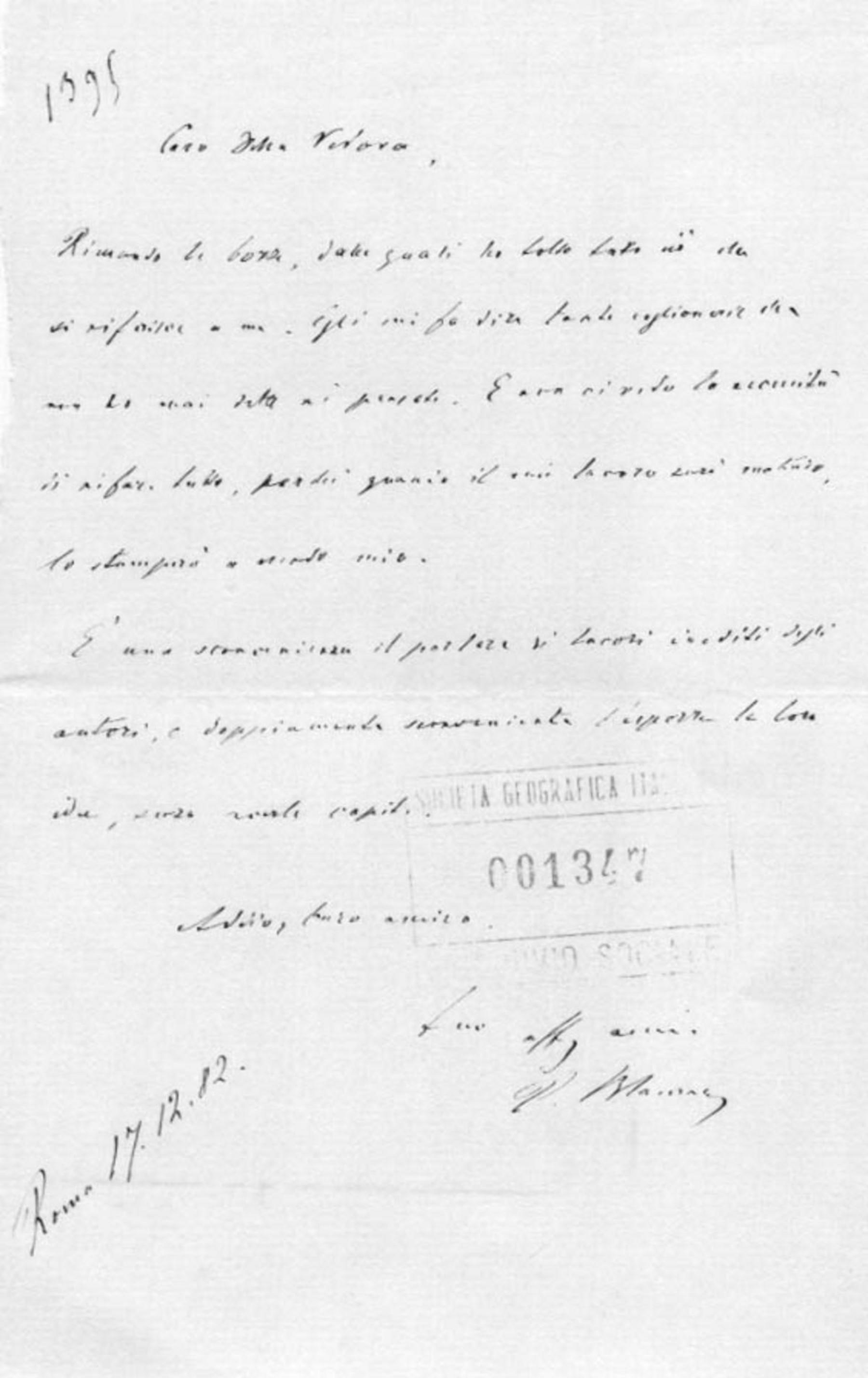 Pietro Blaserna a Giuseppe Dalla Vedova 17.12.1882