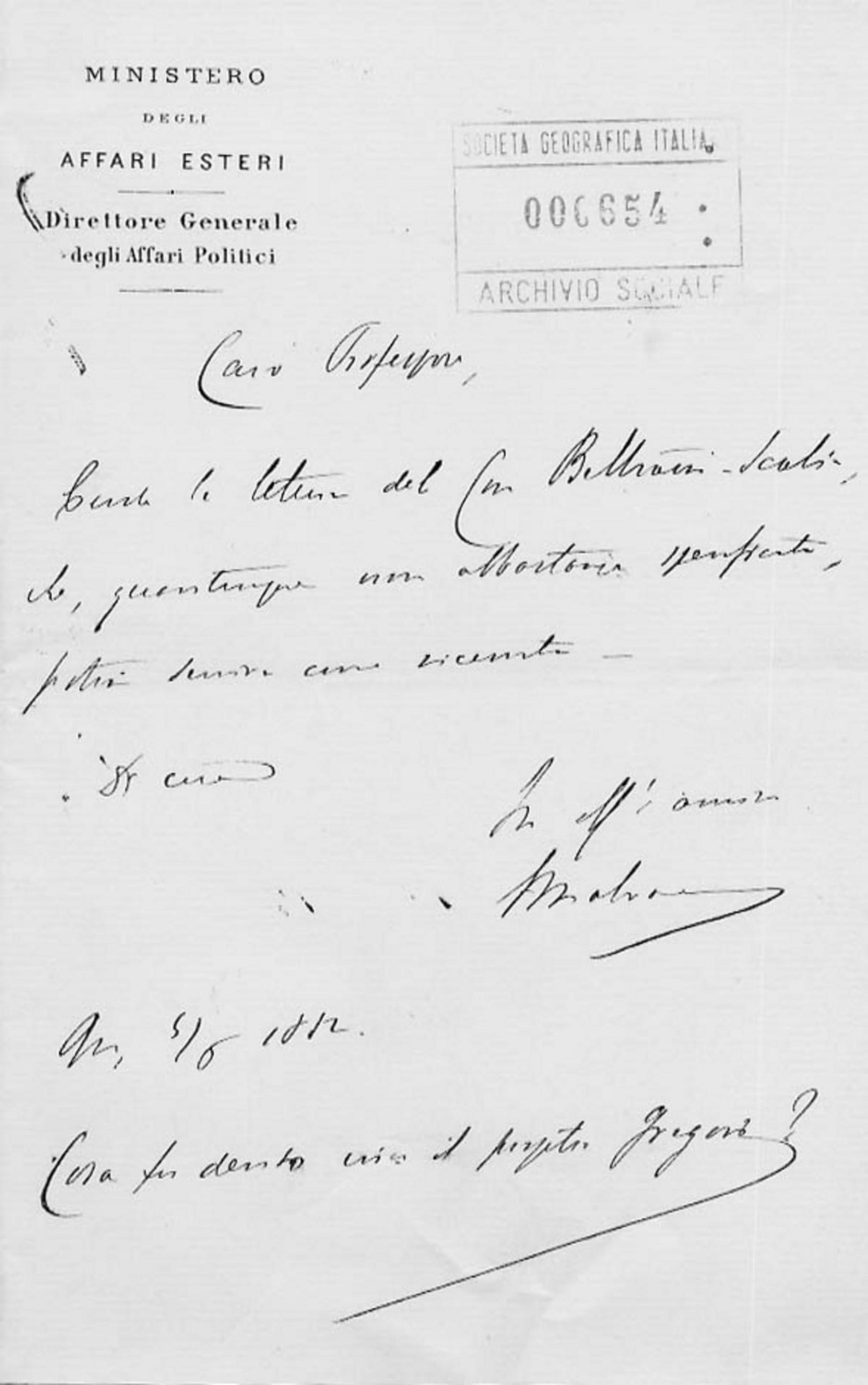 Giacomo Malvano a Giuseppe Dalla Vedova 5.6.1882