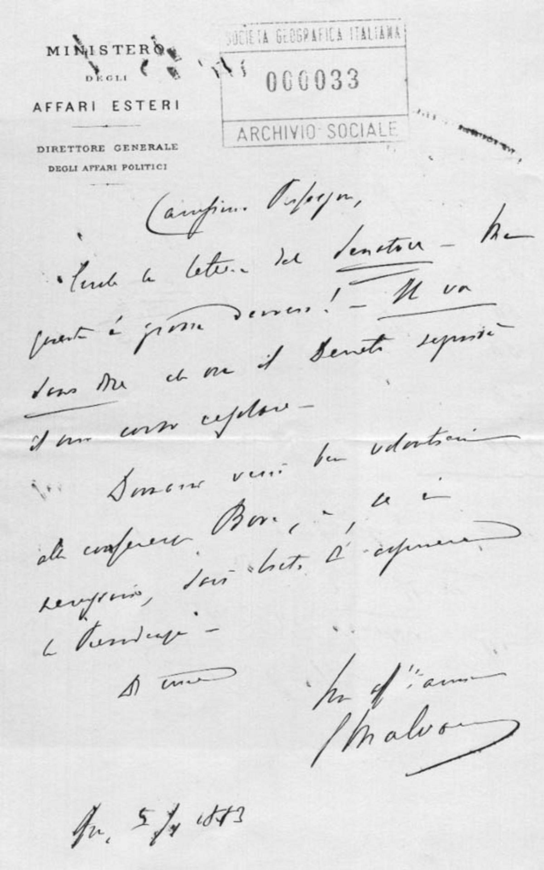 Giacomo Malvano a Giuseppe Dalla Vedova 5.1.1883