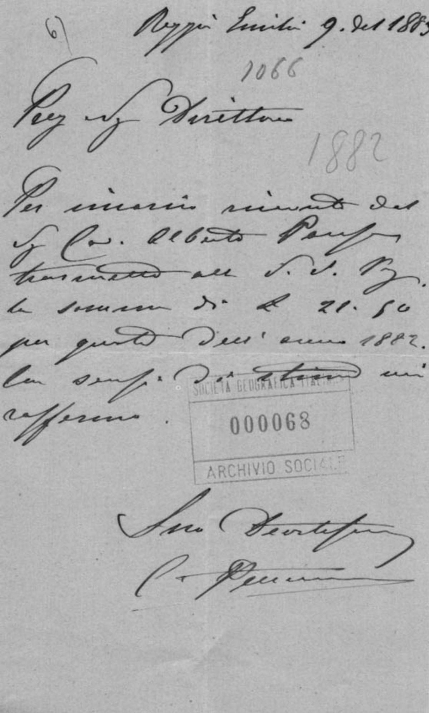 Alberto Pansa a Onorato Caetani 9.1.1883