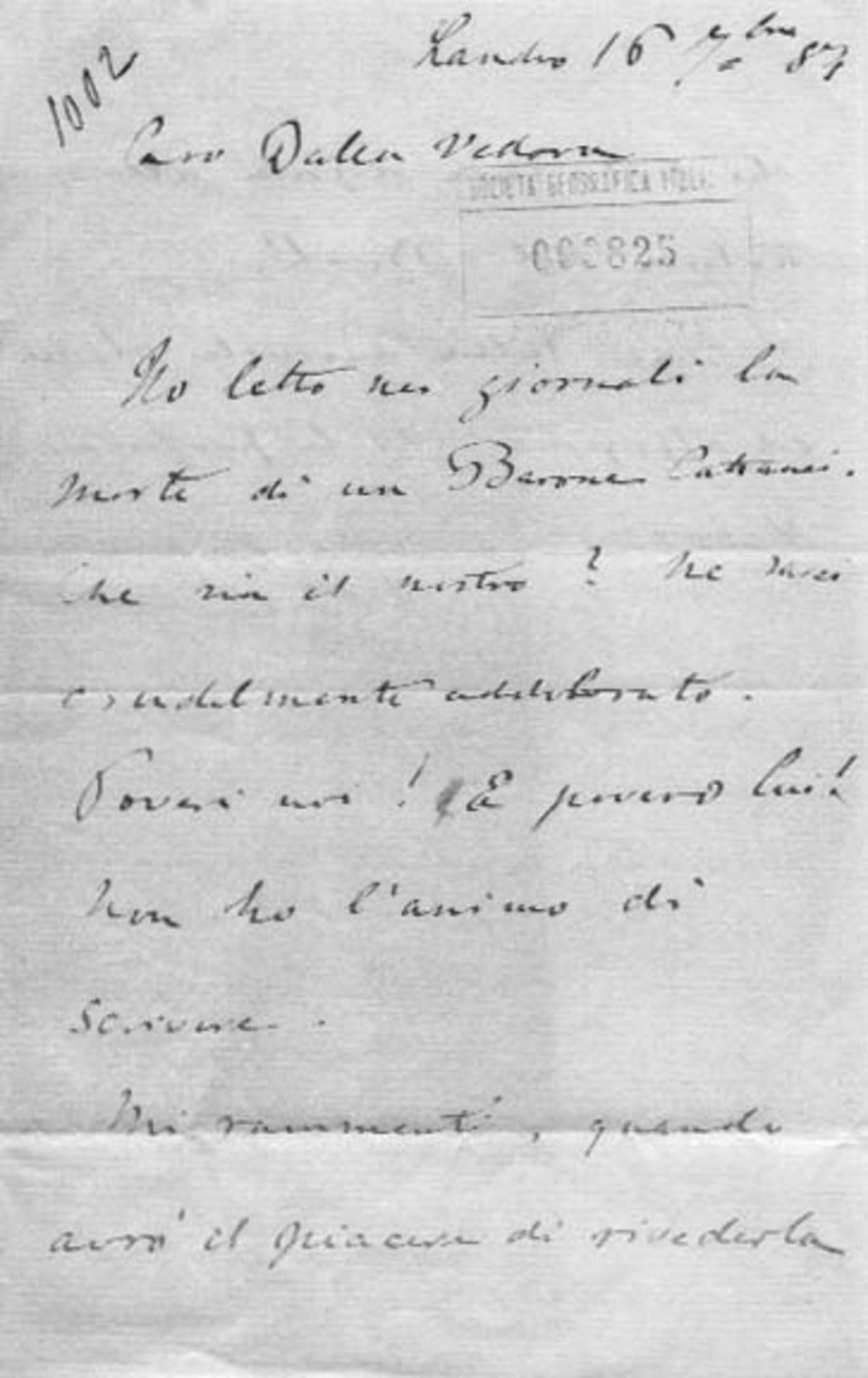 Onorato Caetani a Giuseppe Dalla Vedova 16.9.1884