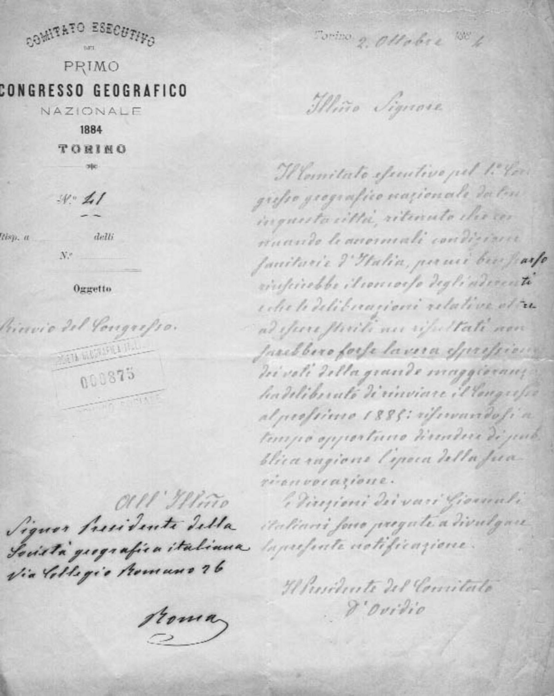 Enrico D'Ovidio a Onorato Caetani 2.10.1884