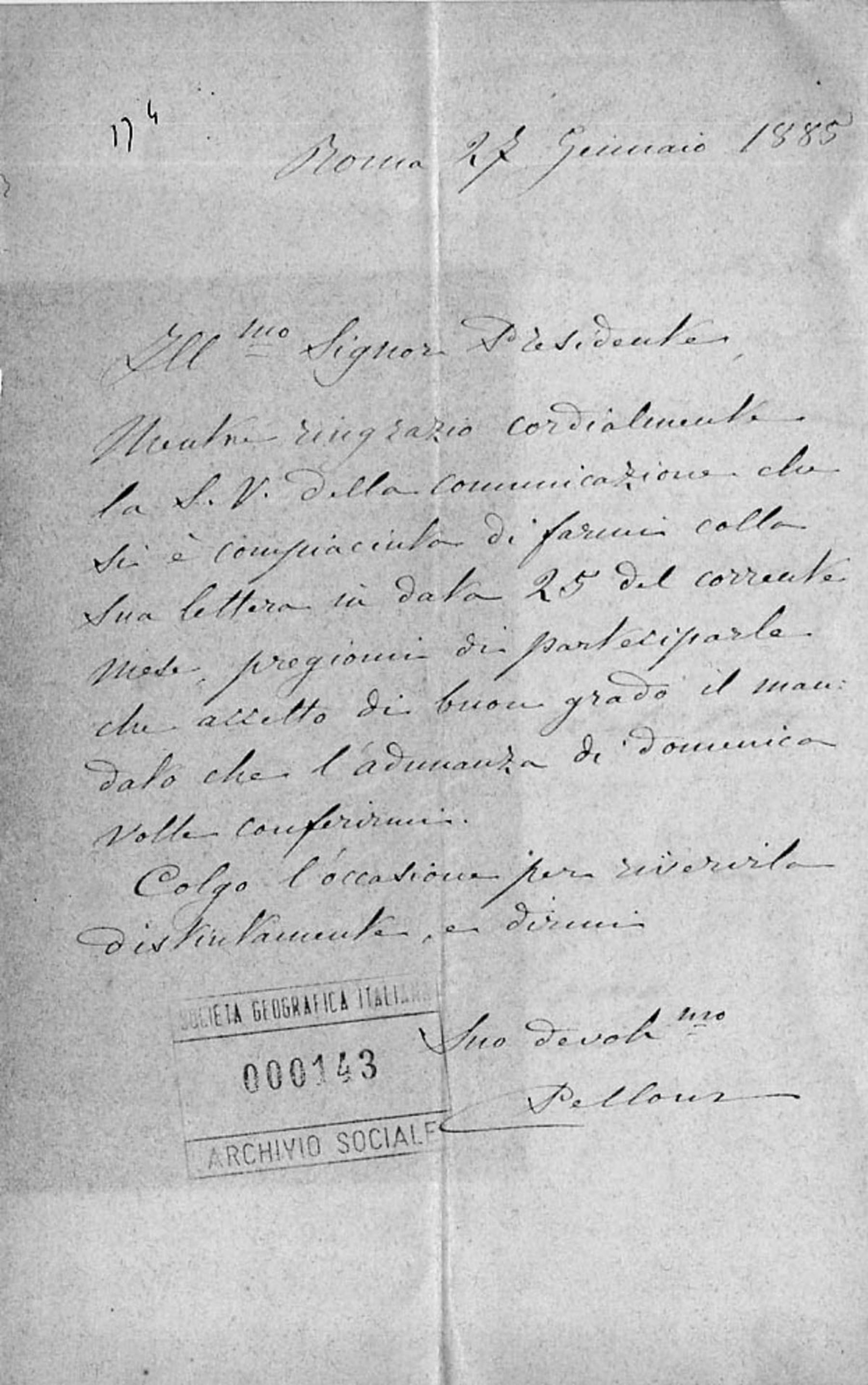 Luigi Girolamo Pelloux a Onorato Caetani 27.1.1885