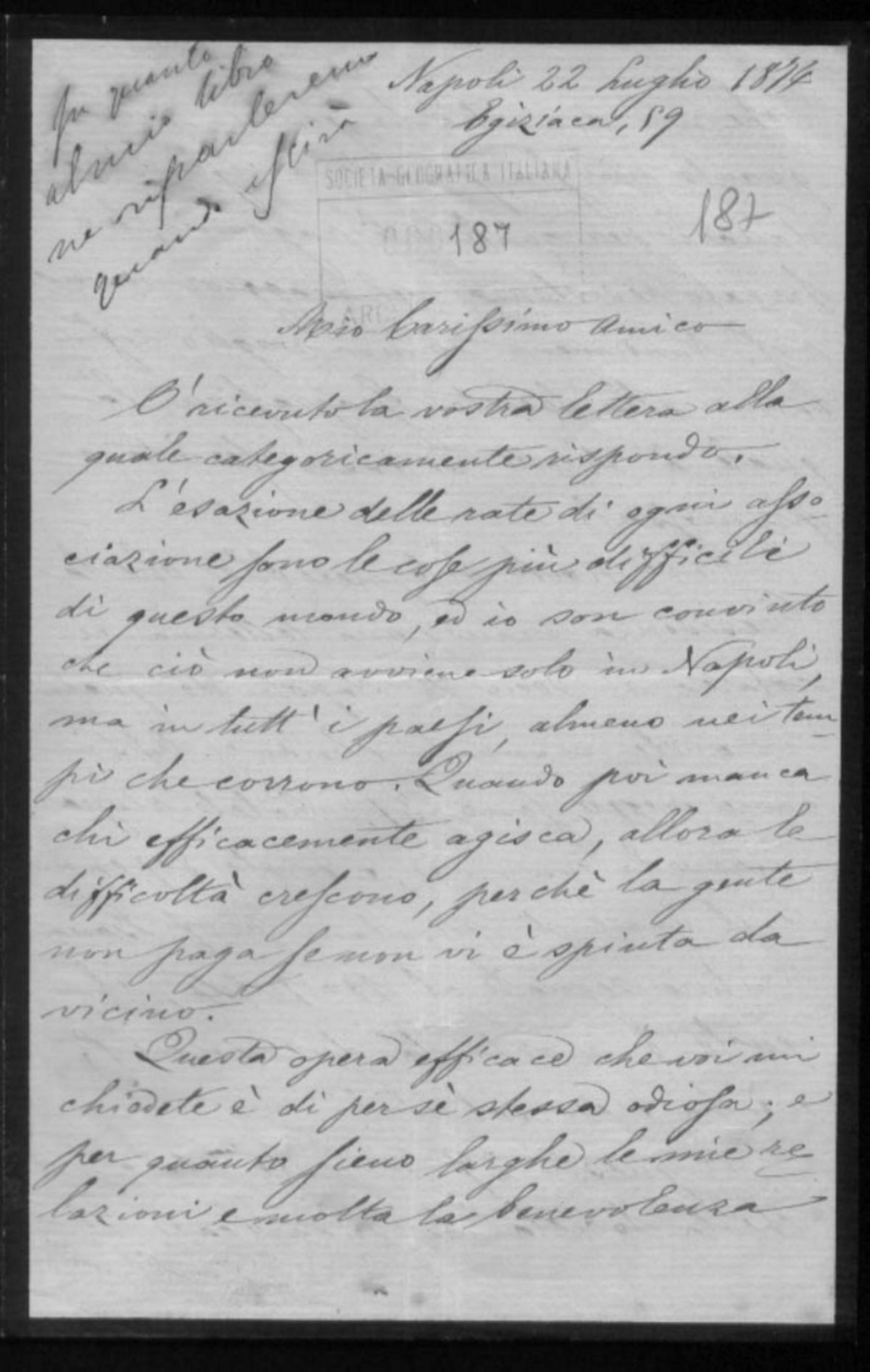 Giovanni Florenzano a Società geografica italiana 22.7.1874