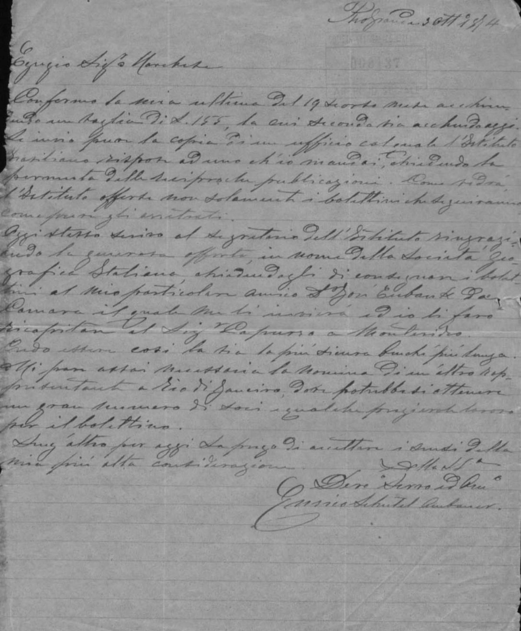 Enrico Schutel Ambauer a Orazio Antinori 3.10.1874