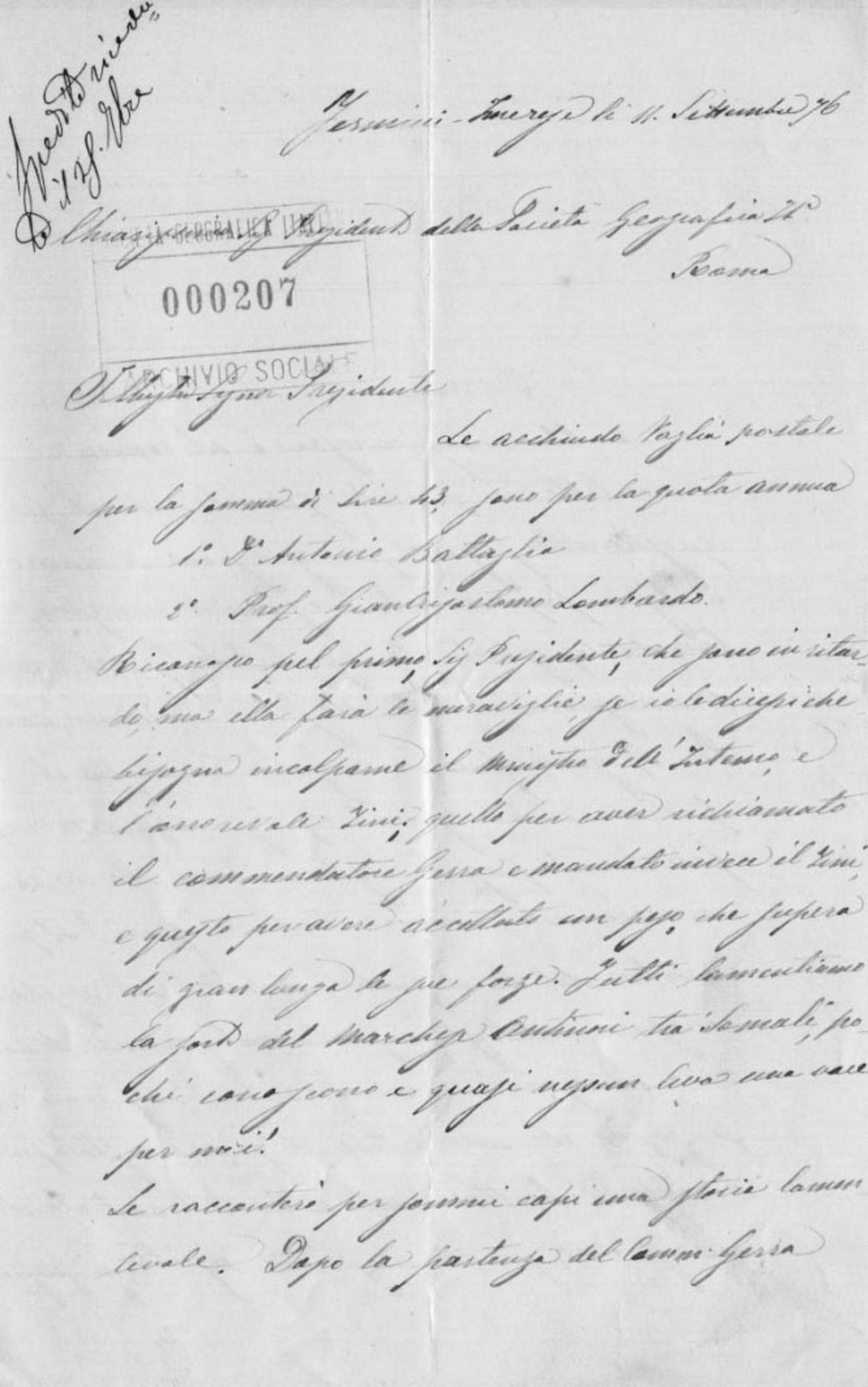 Antonio Battaglia a Cesare Correnti 11.9.1876