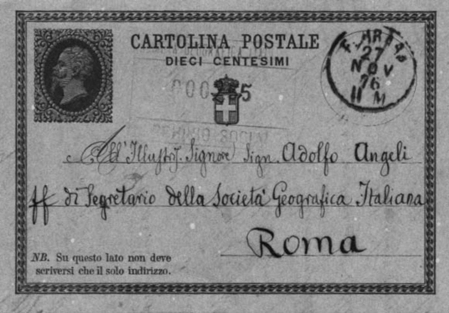 Giuseppe Ferraro a Adolfo Angeli 27.11.1876