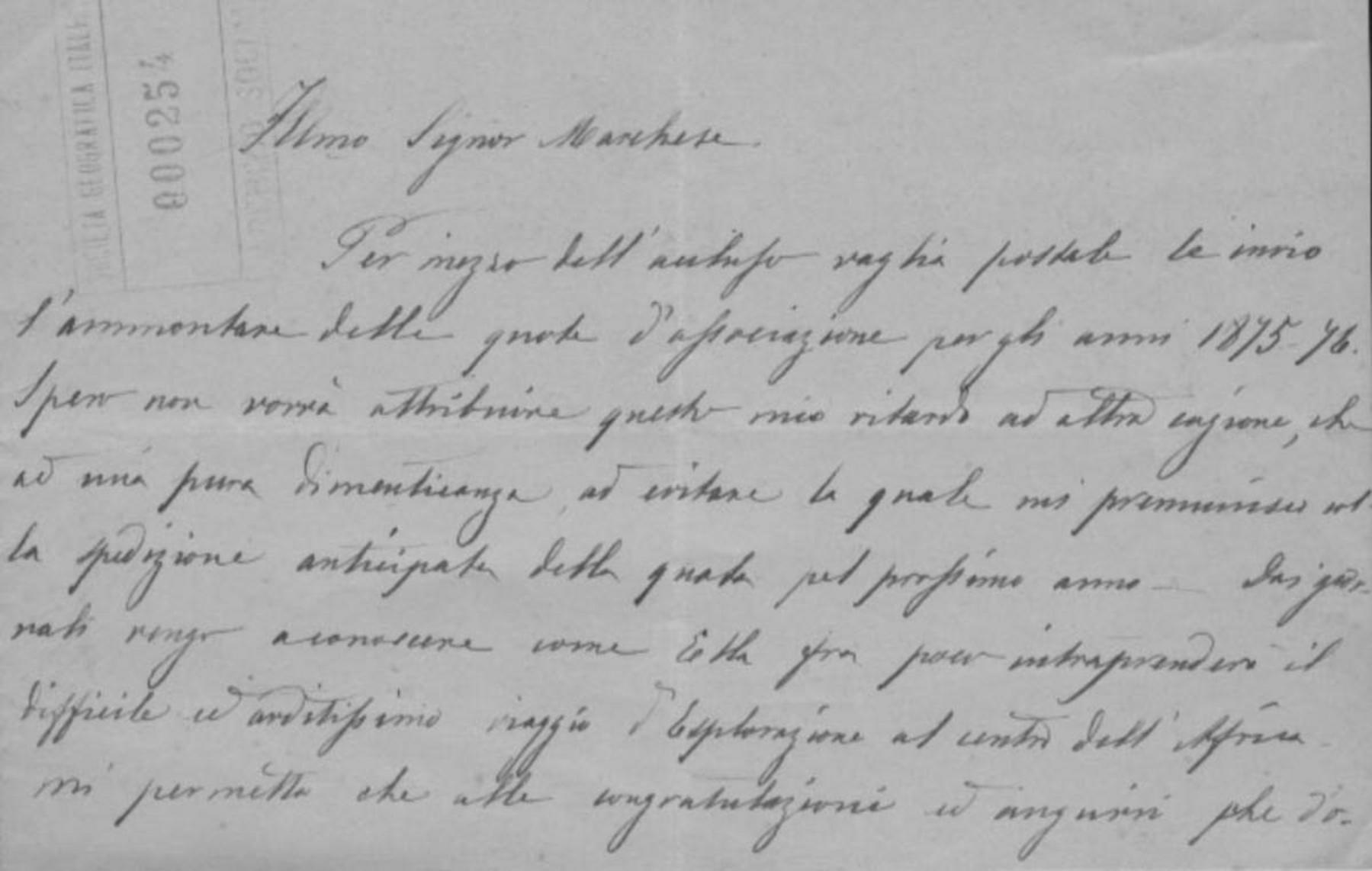 Luigi Oddone a Orazio Antinori 24.11.1875