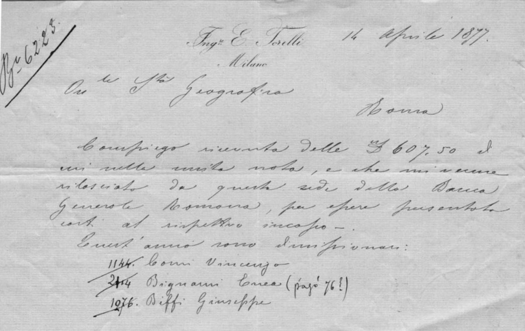 Enea Torelli a Società geografica italiana 14.4.1877