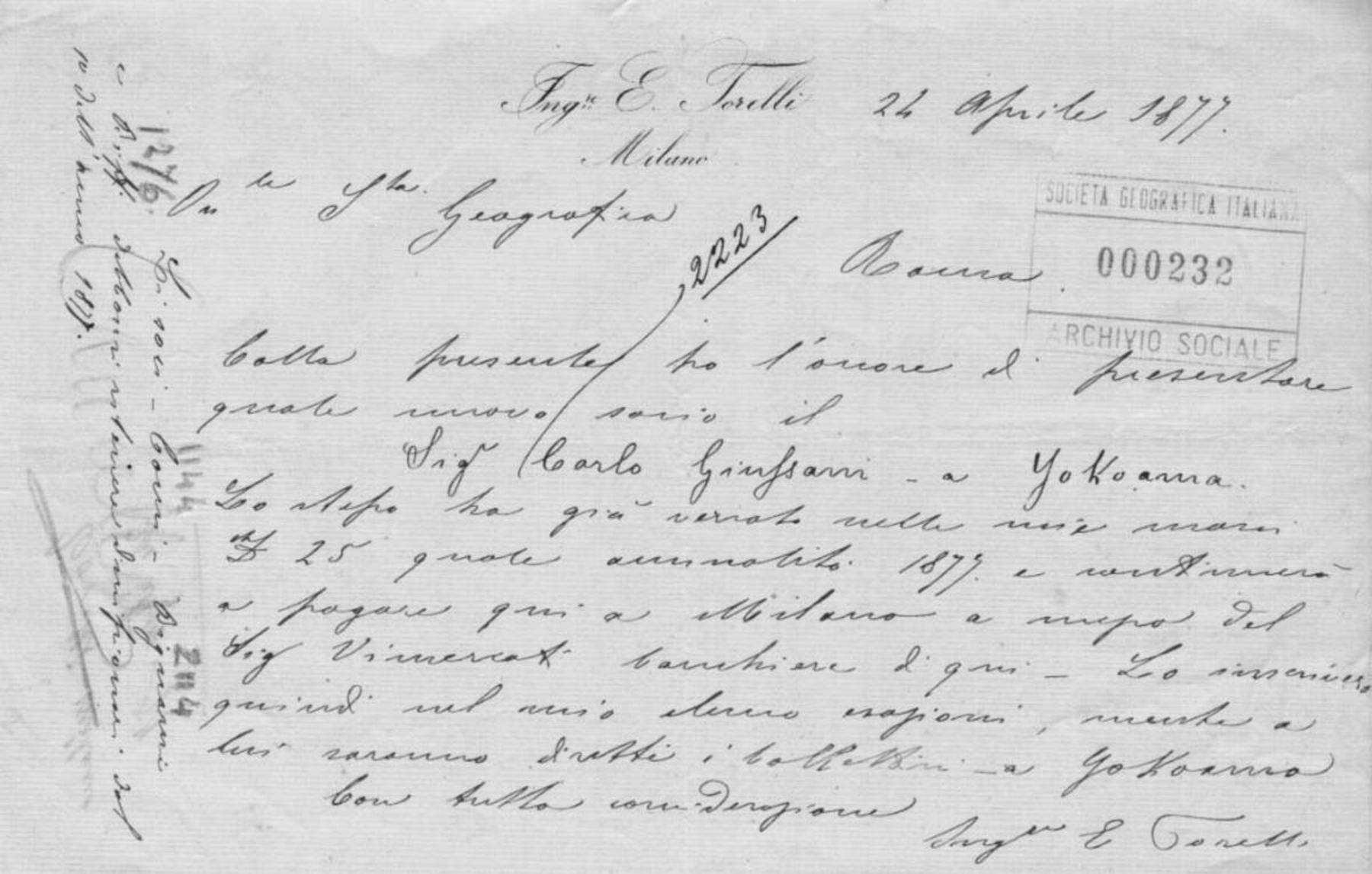 Enea Torelli a Società geografica italiana 24.4.1877