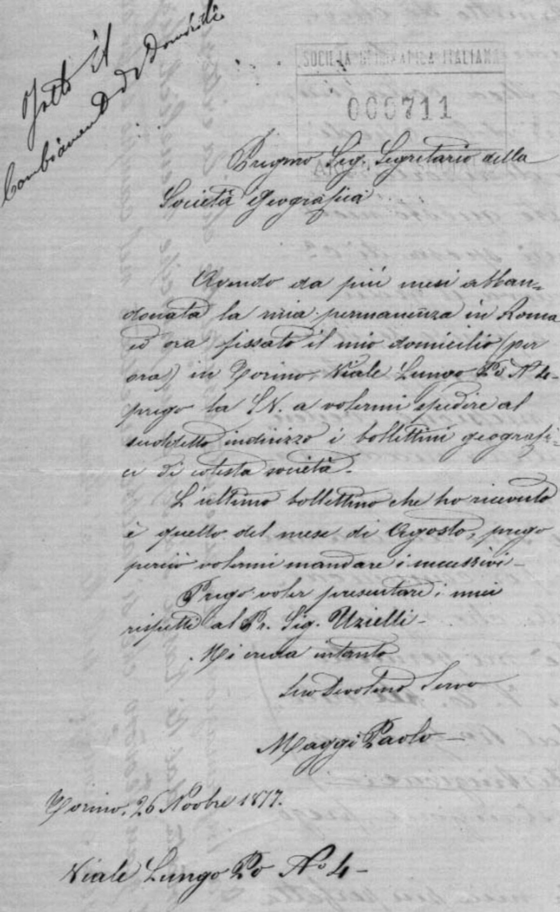 Paolo Maggi a Giuseppe Dalla Vedova 26.11.1877