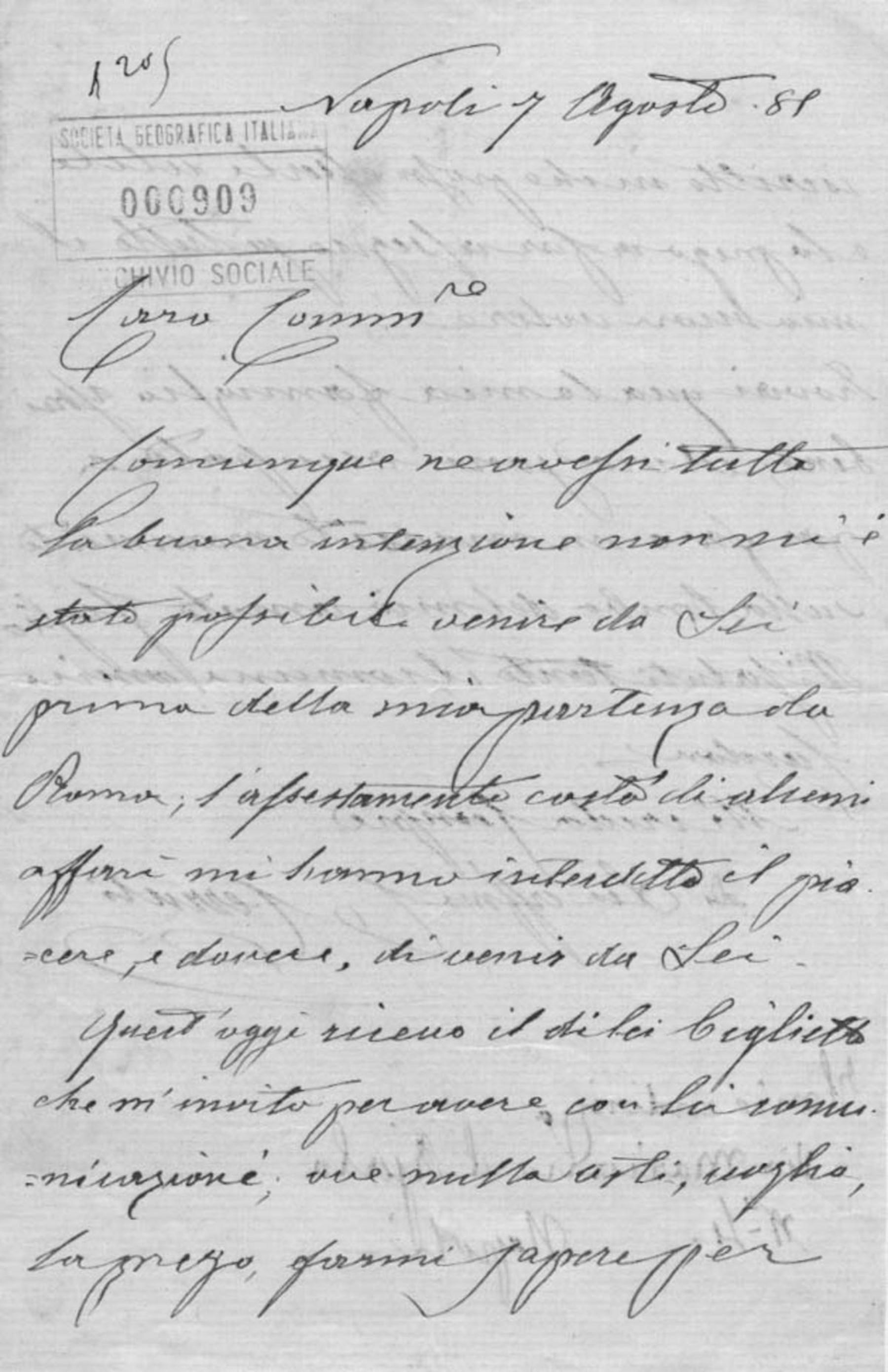 Cesare Cerruti a Società geografica italiana 7.8.1885
