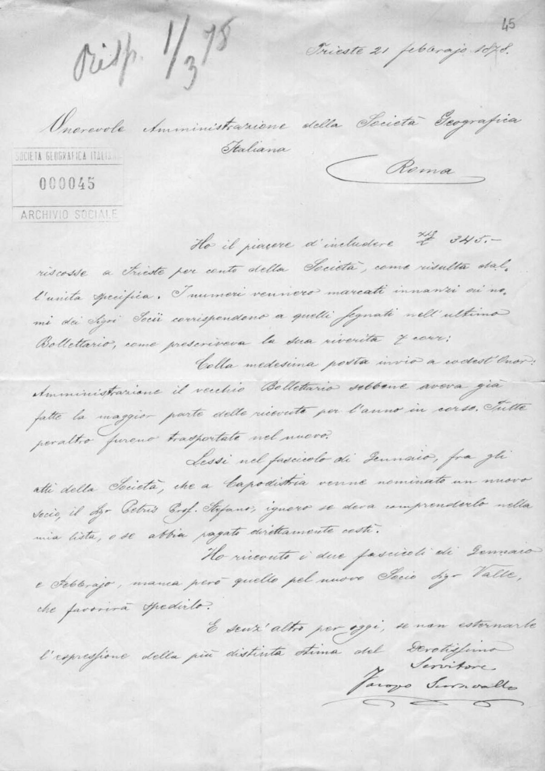 Jacopo Serravallo a Società geografica italiana 21.2.1878