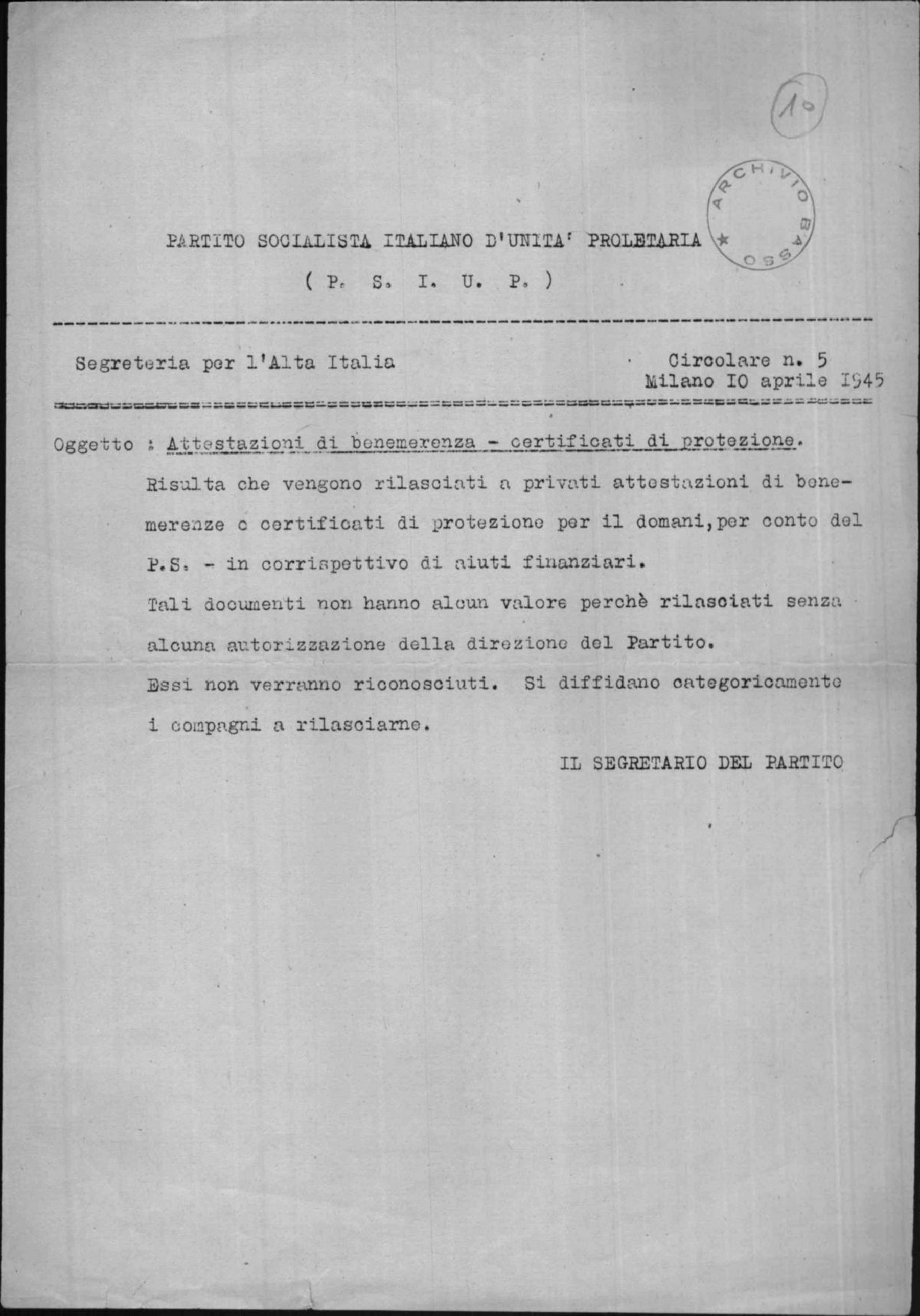 Segreteria del Psiup AI