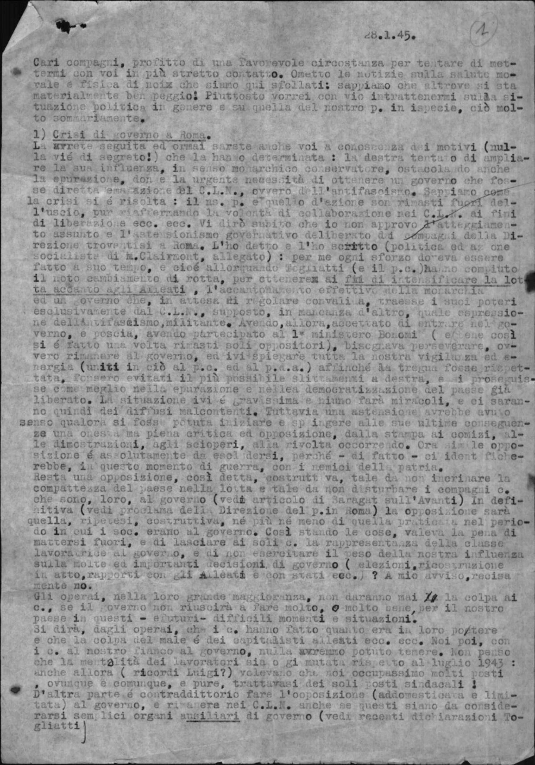 Marcello Cirenei ai compagni socialisti