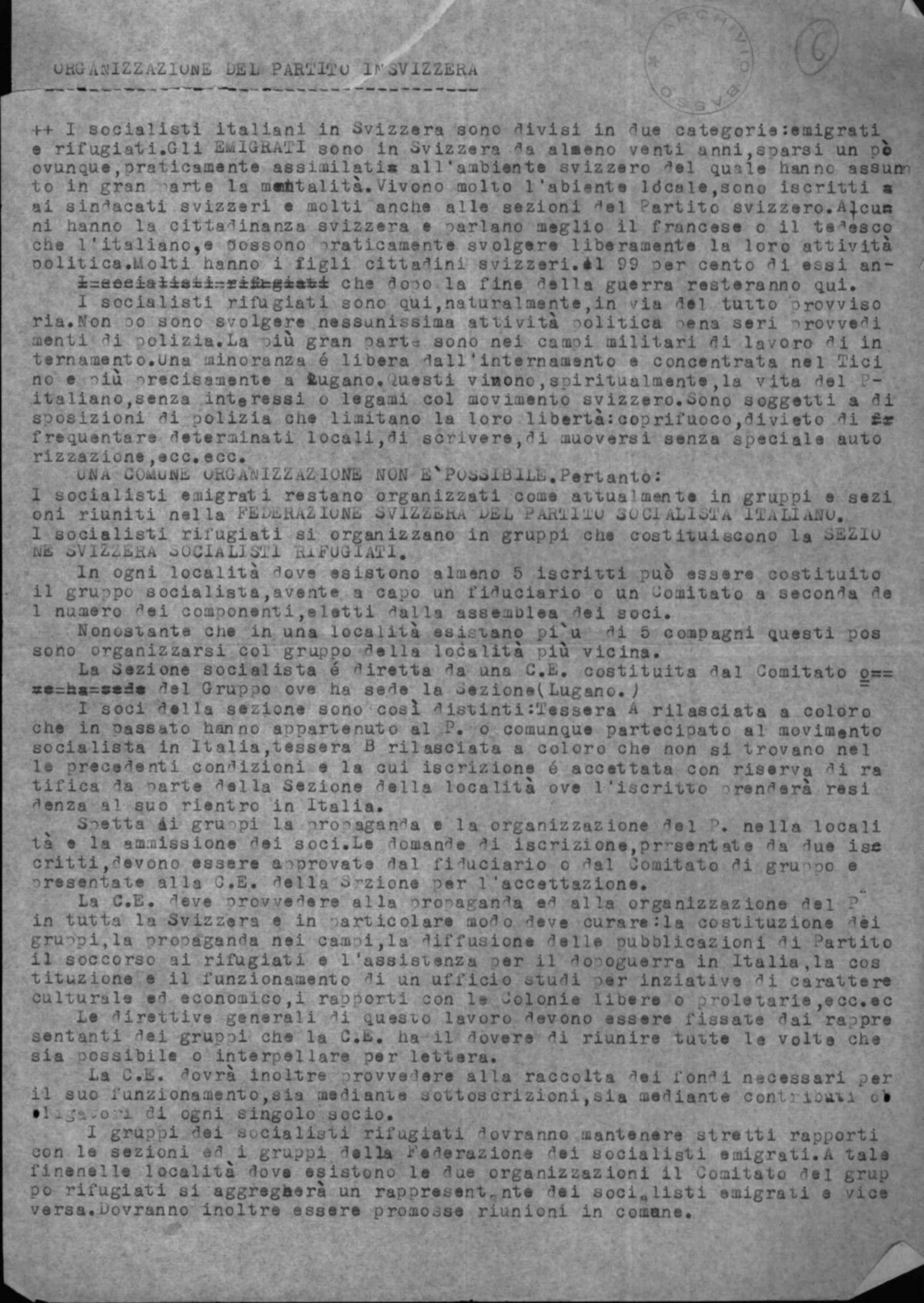 "Organizzazione del partito in Svizzera"