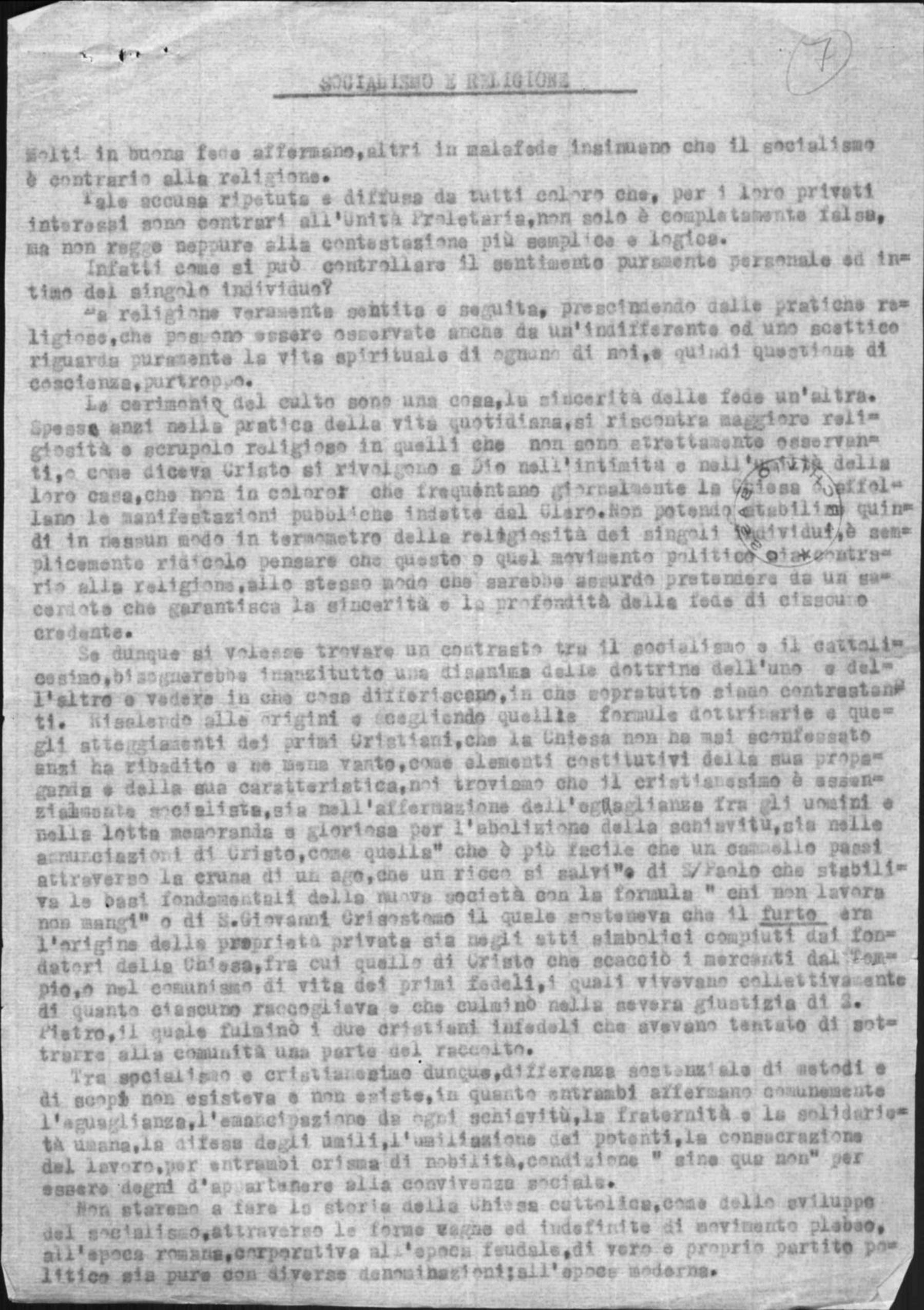 "Socialismo e religione"