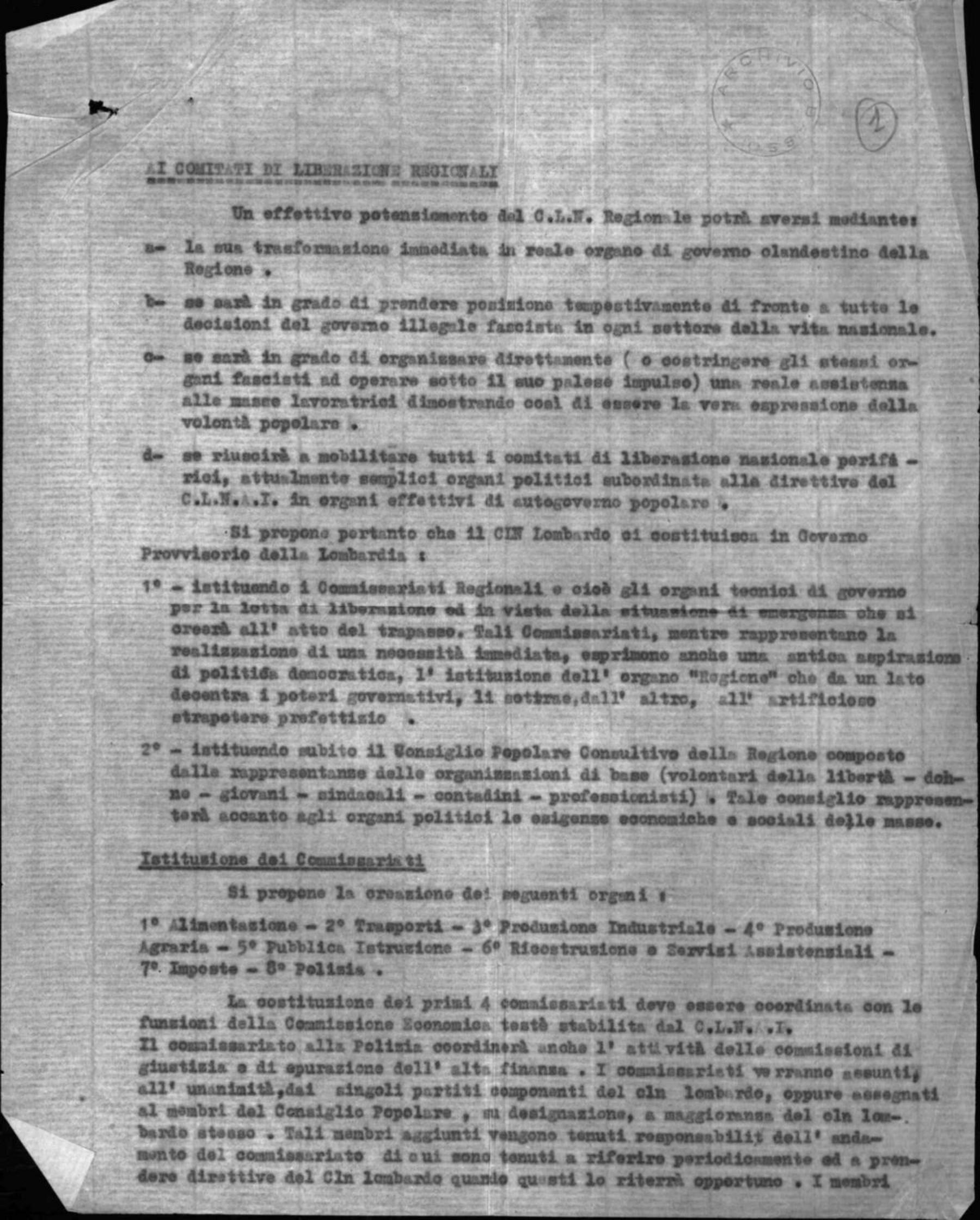 Potenziamento del Cln regionale