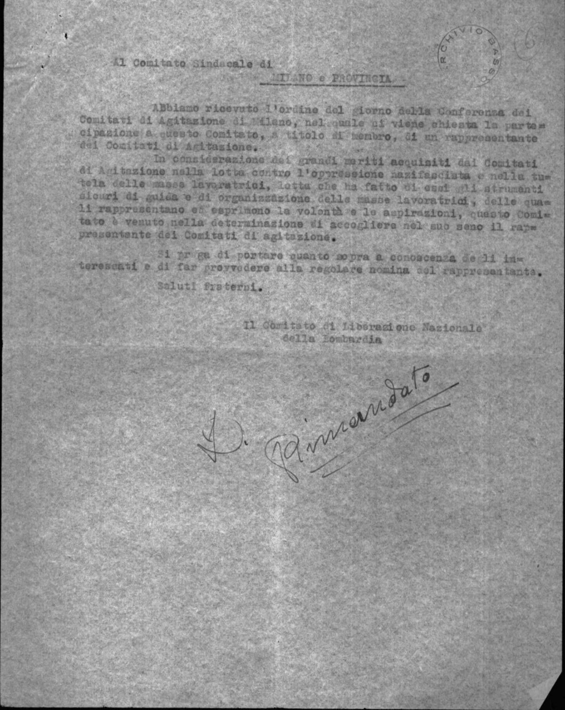 Partecipazione al Cln lombardo