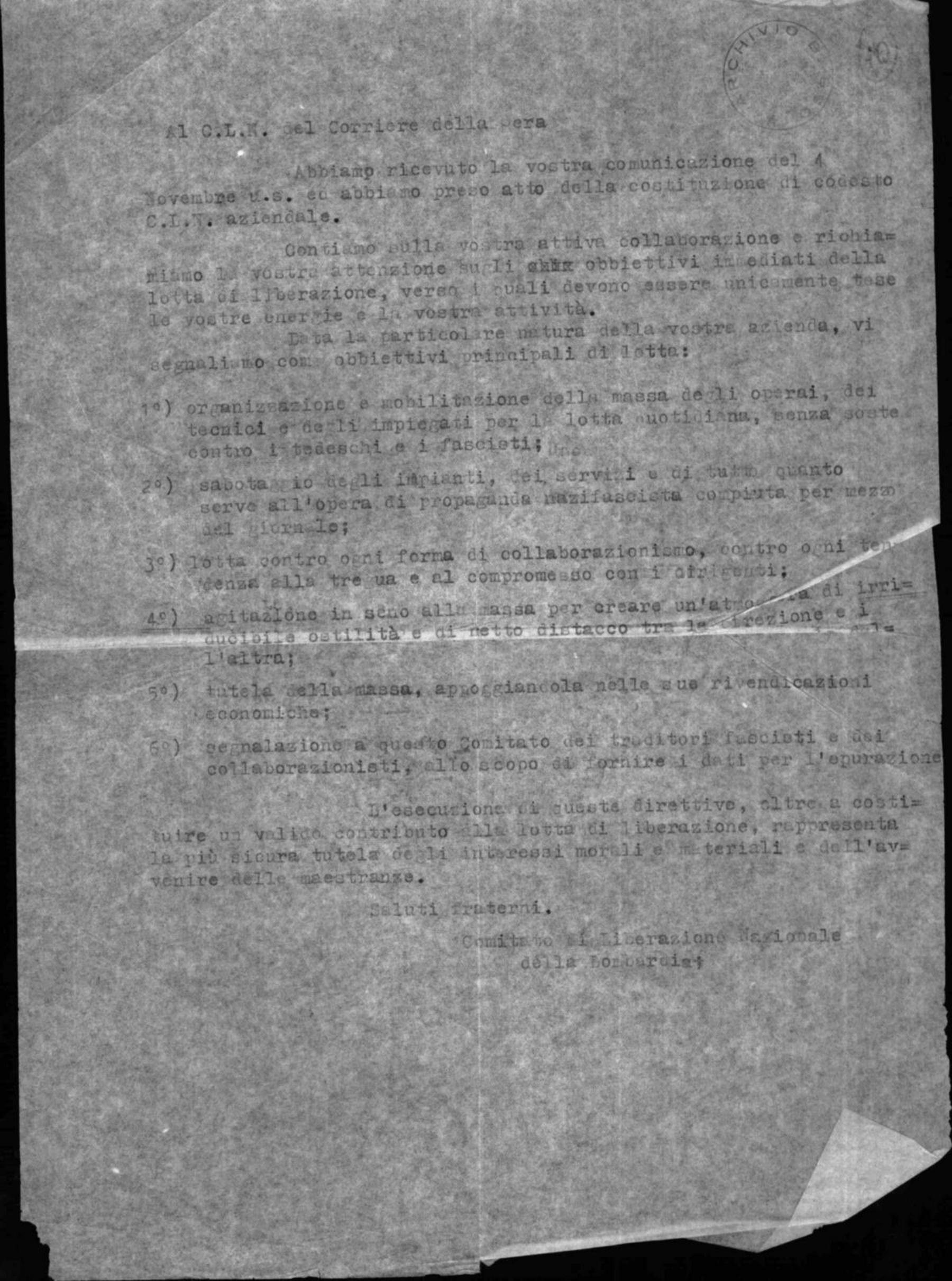 Sulla costituzione del Cln del Corriere della sera